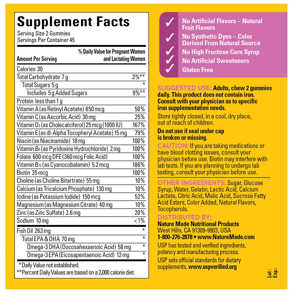 Nature Made Prenatal Gummies with DHA and Folic Acid Dietary Supplement Prenatal Health Generic