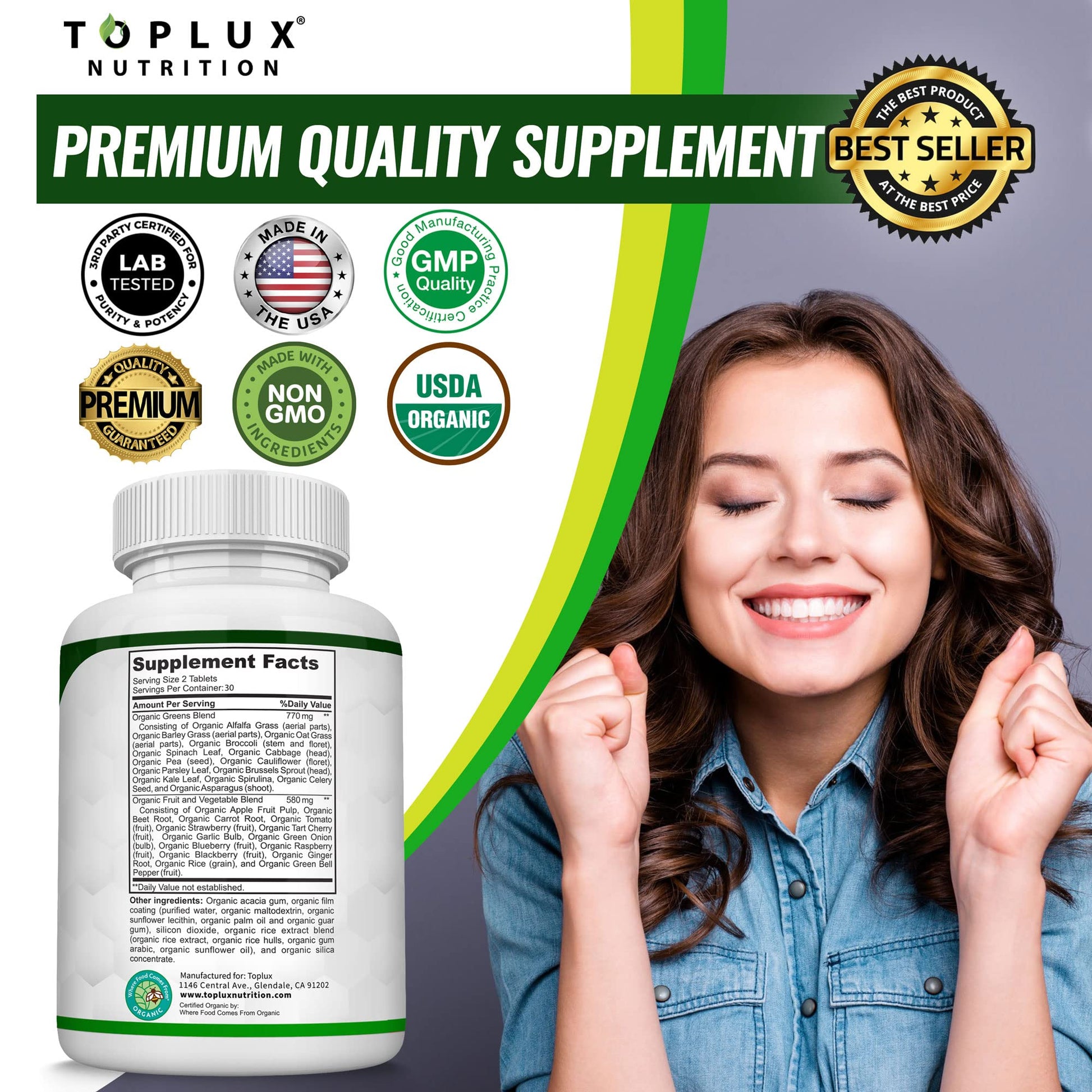 Organic Super Greens Capsules Superfood Fruit Veggie Supplement - 28 Powerful Natural - AB Mystery