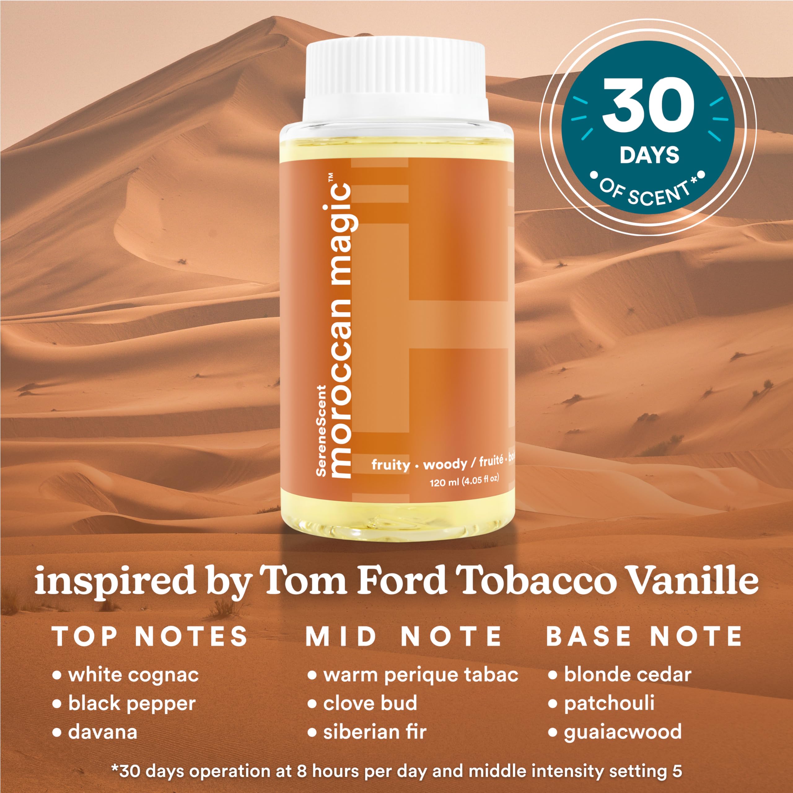 Homedics SereneScent Moroccan Magic Fragrance Oil Bottle, 120 ml, Clean & Natural, Fruity & Woody - AB Mystery