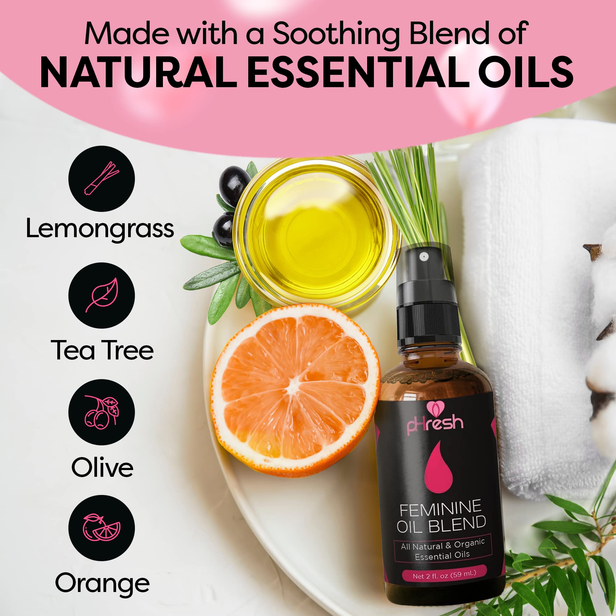 pHresh Feminine Spray - 100% All Natural Yoni Oil for Women - with Tea Tree, Lemongrass, Orange Essential Oils - AB Mystery