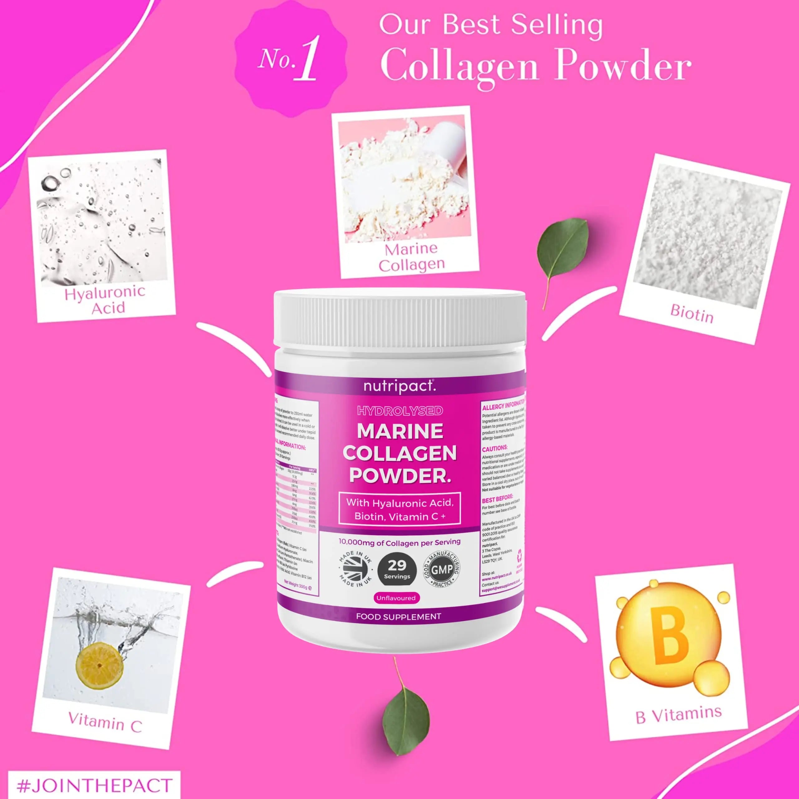 Hydrolysed Marine Collagen Peptides Powder with Hyaluronic Acid, Biotin, Vitamin C & B Vitamins – 10,000mg Collagen - AB Mystery