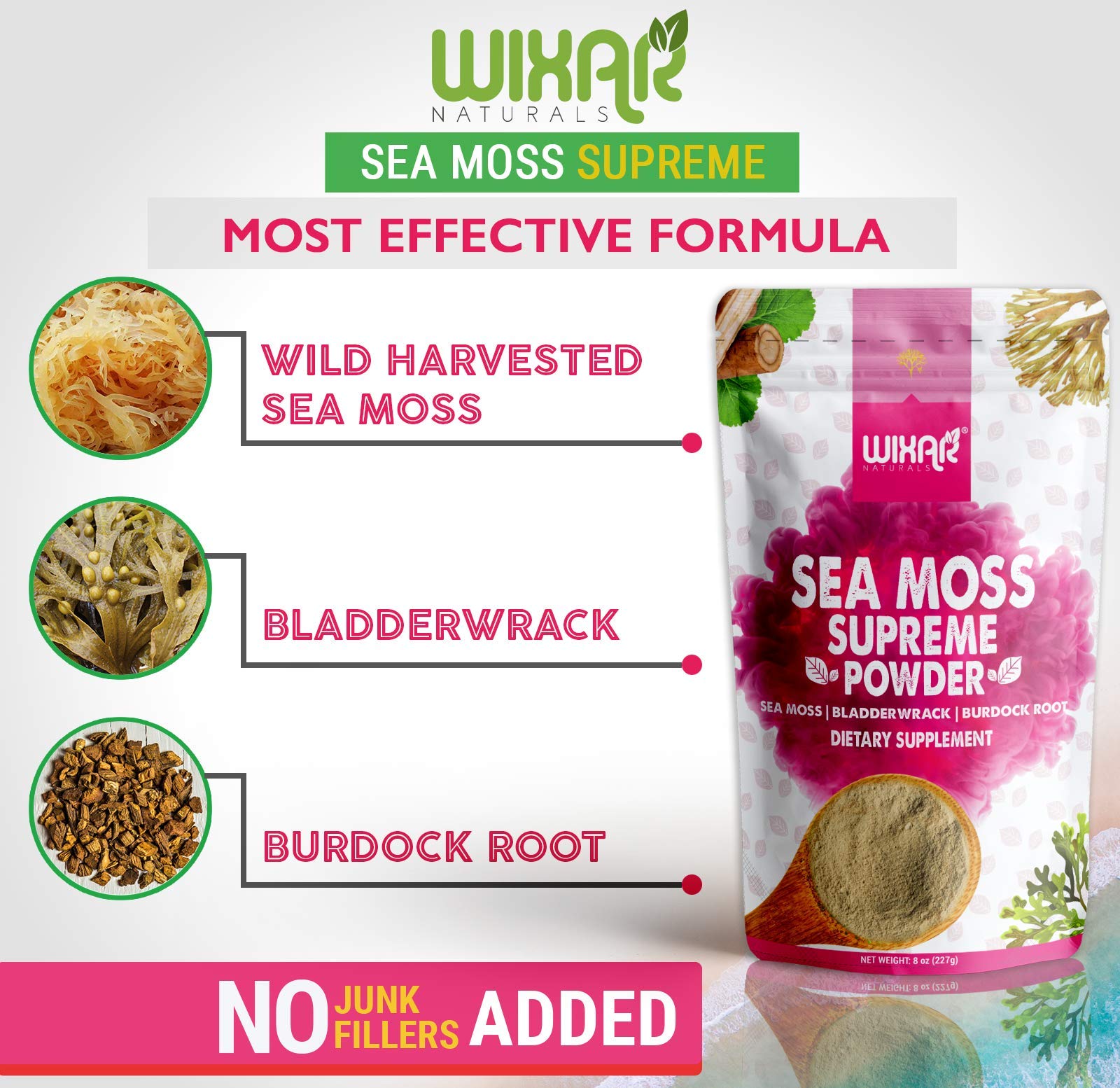 Wixar Wildcrafted Sea Moss Powder – (8 Ounces) – Natural Irish Sea Moss and Bladderwra - AB Mystery