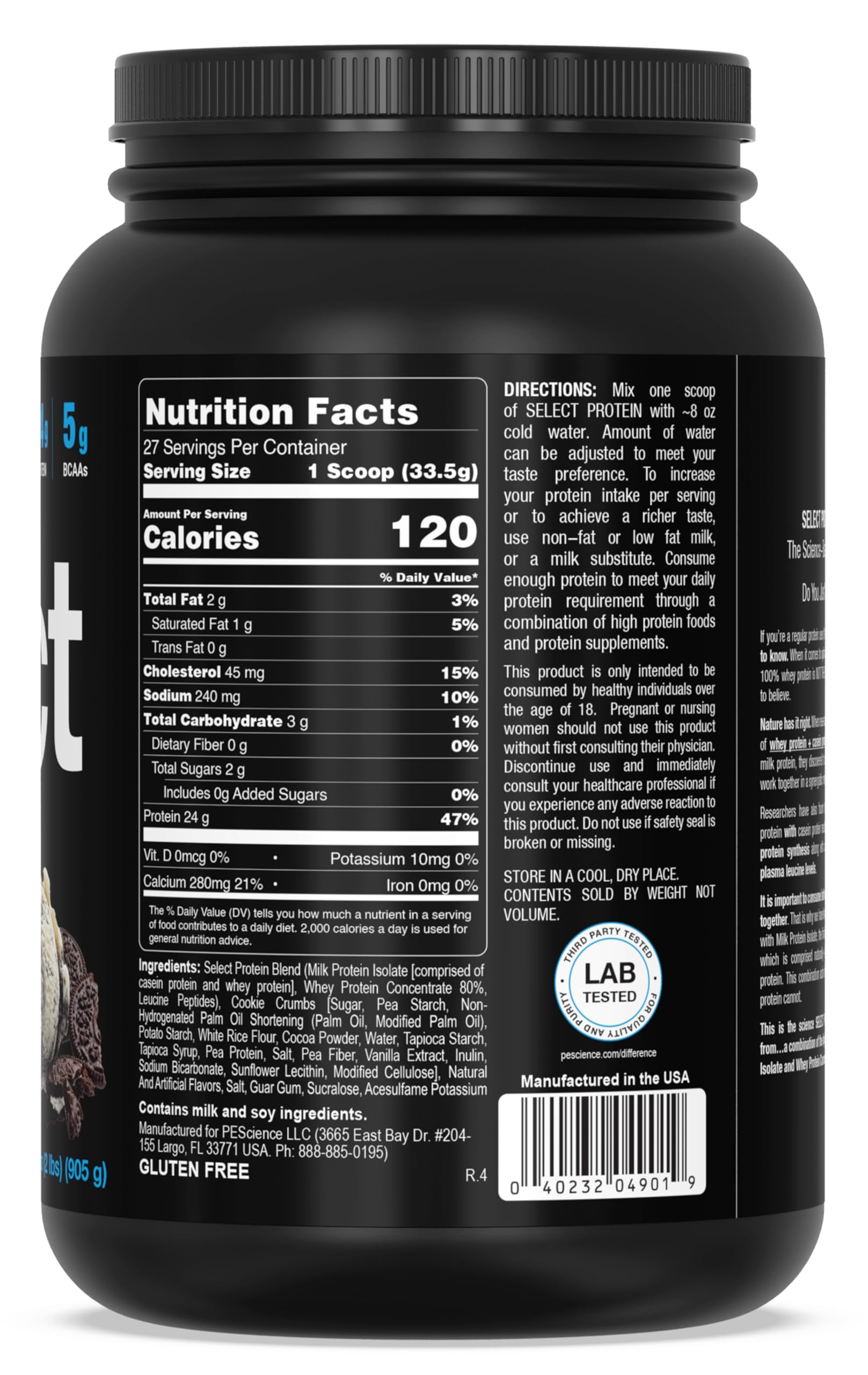 PEScience Select Protein, Cookies and Cream, 27 Serving, Premium Whey and Casein - AB Mystery