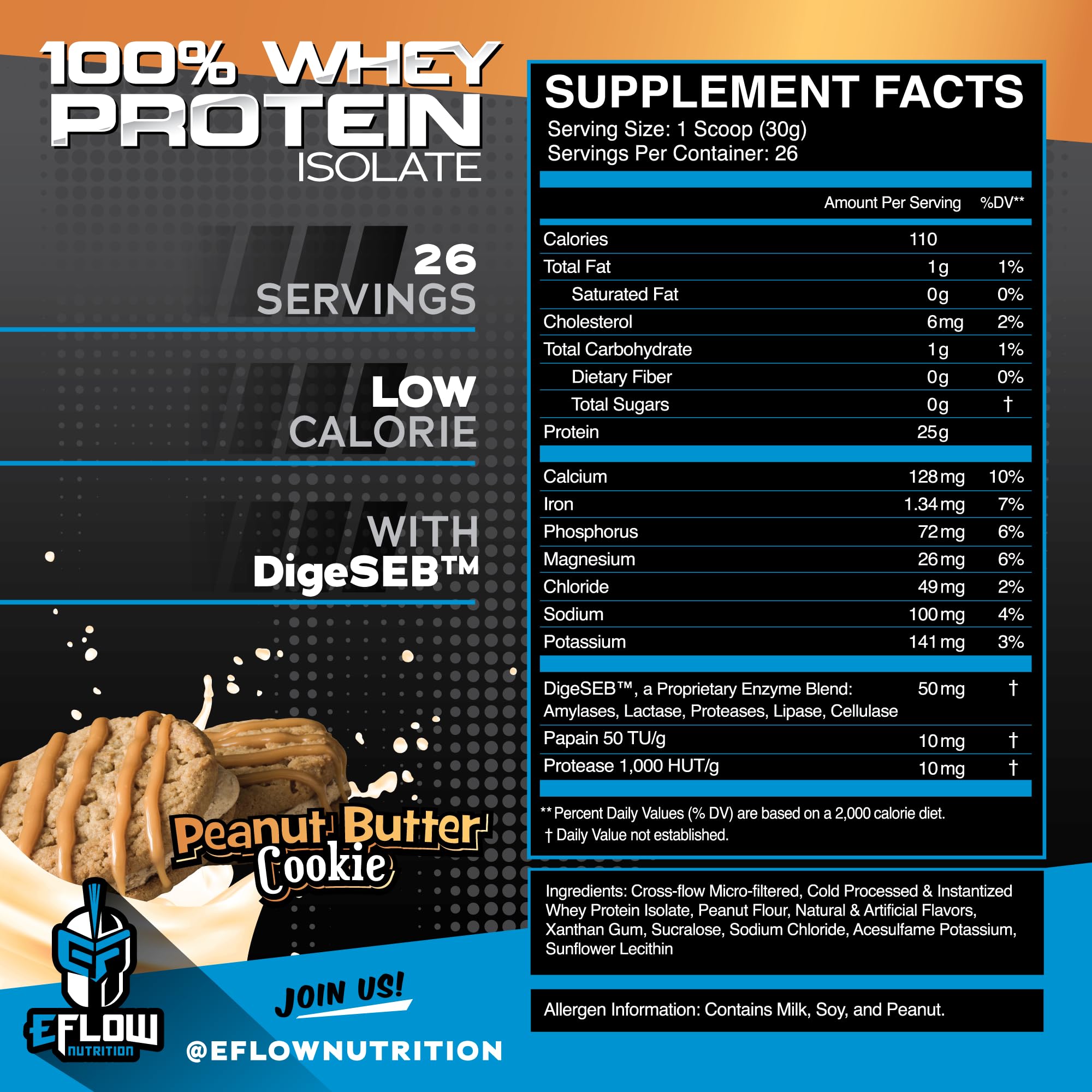 eFlow Nutrition 100% Whey Protein Isolate - Lactose-Free Digestive Enzymes Added - AB Mystery