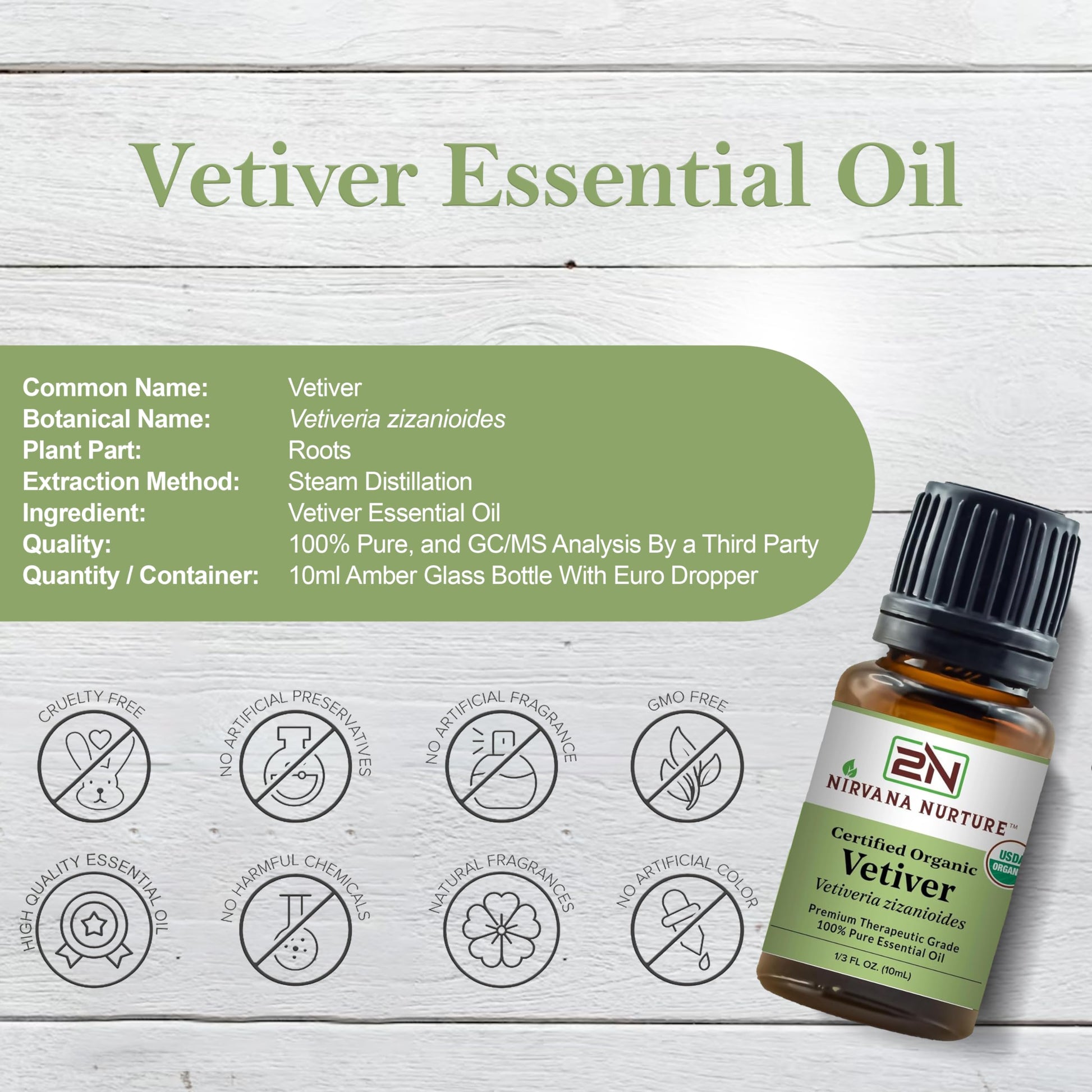 Nirvana Nurture Vetiver Essential Oil USDA Certified Organic 100% Pure Premium Therapeutic Grade - AB Mystery