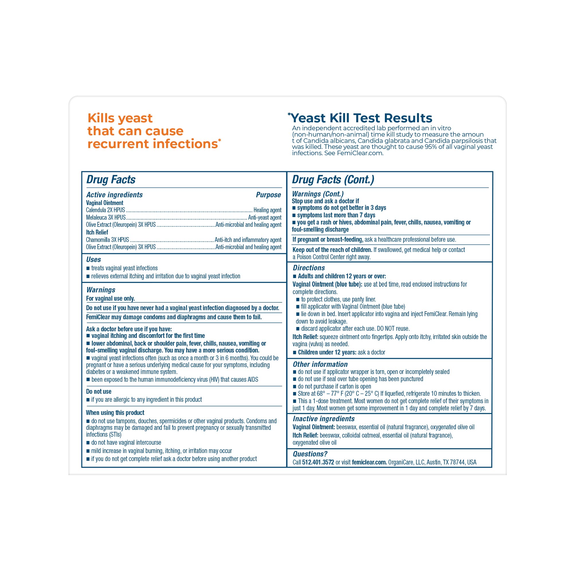 FemiClear 1-Day Dose Yeast Infection | Yeast Infection Relief | Homeopathic Solution - AB Mystery