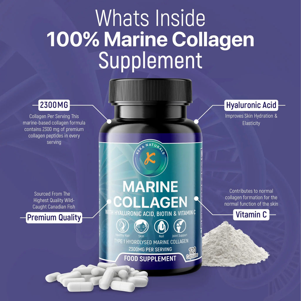 Hydrolysed Marine Collagen Peptides 2300mg - Enhanced with Hyaluronic Acid & Vitamin C - AB Mystery