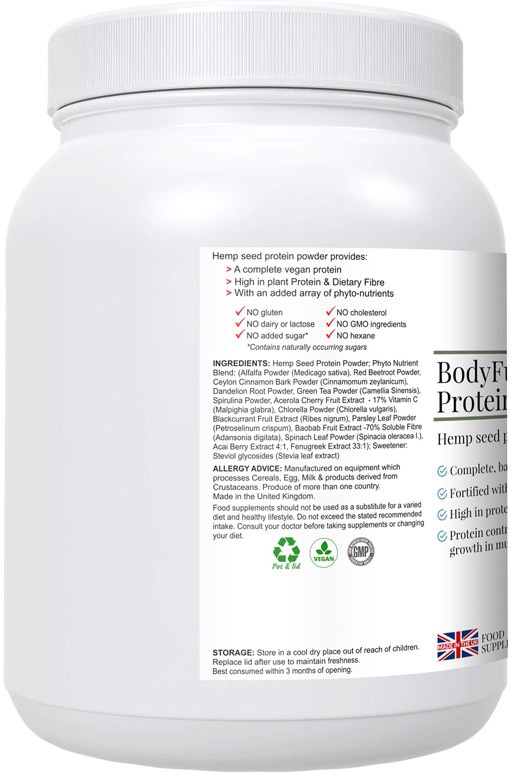 Complementary Supplements - BodyFuel Hemp Protein Powder Plus 14 Superfoods & Phytonutrients Complementary Supplements