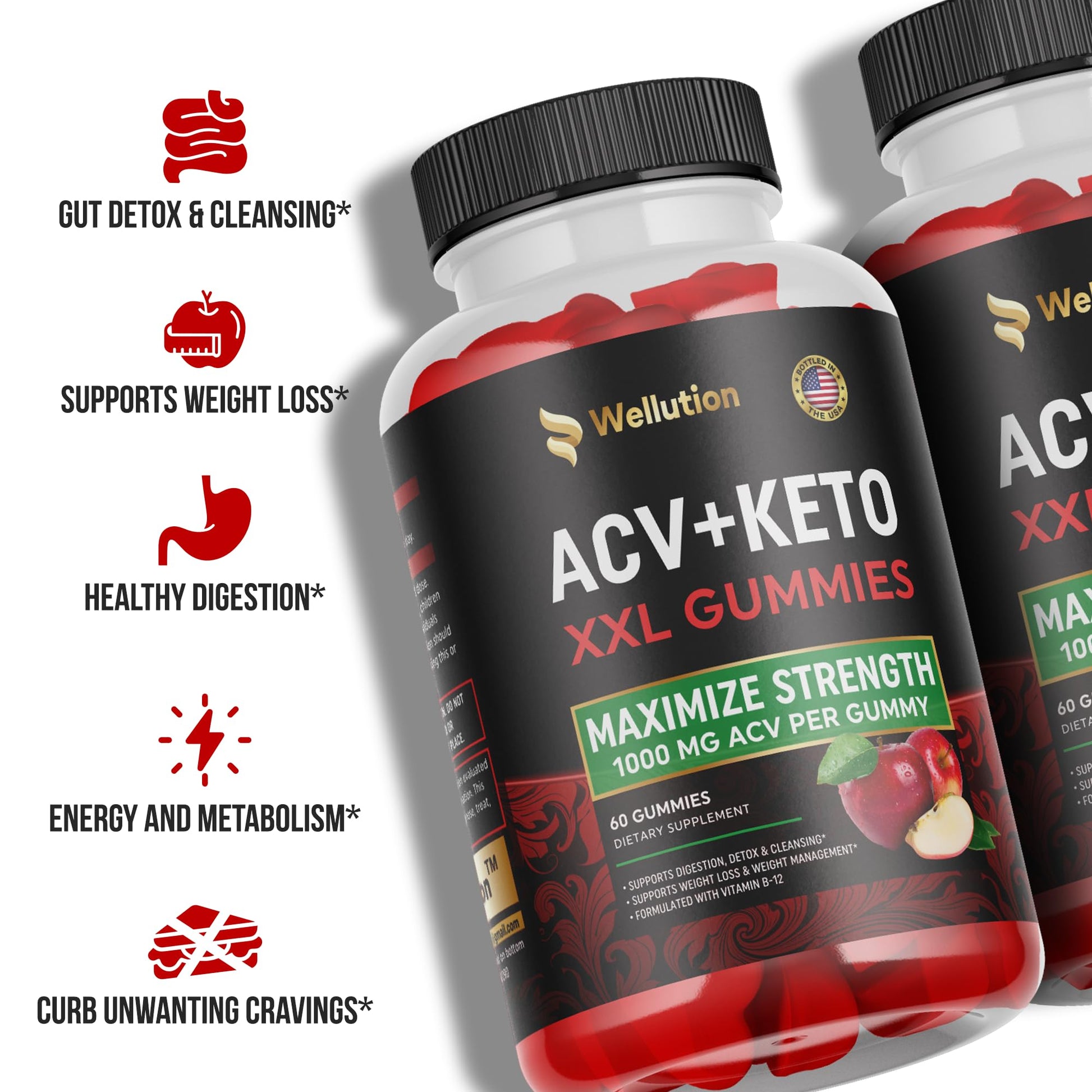 WELLUTION Apple Cider Vinegar 120 XXL Gummies - Support Digestion & Weight Management… - AB Mystery