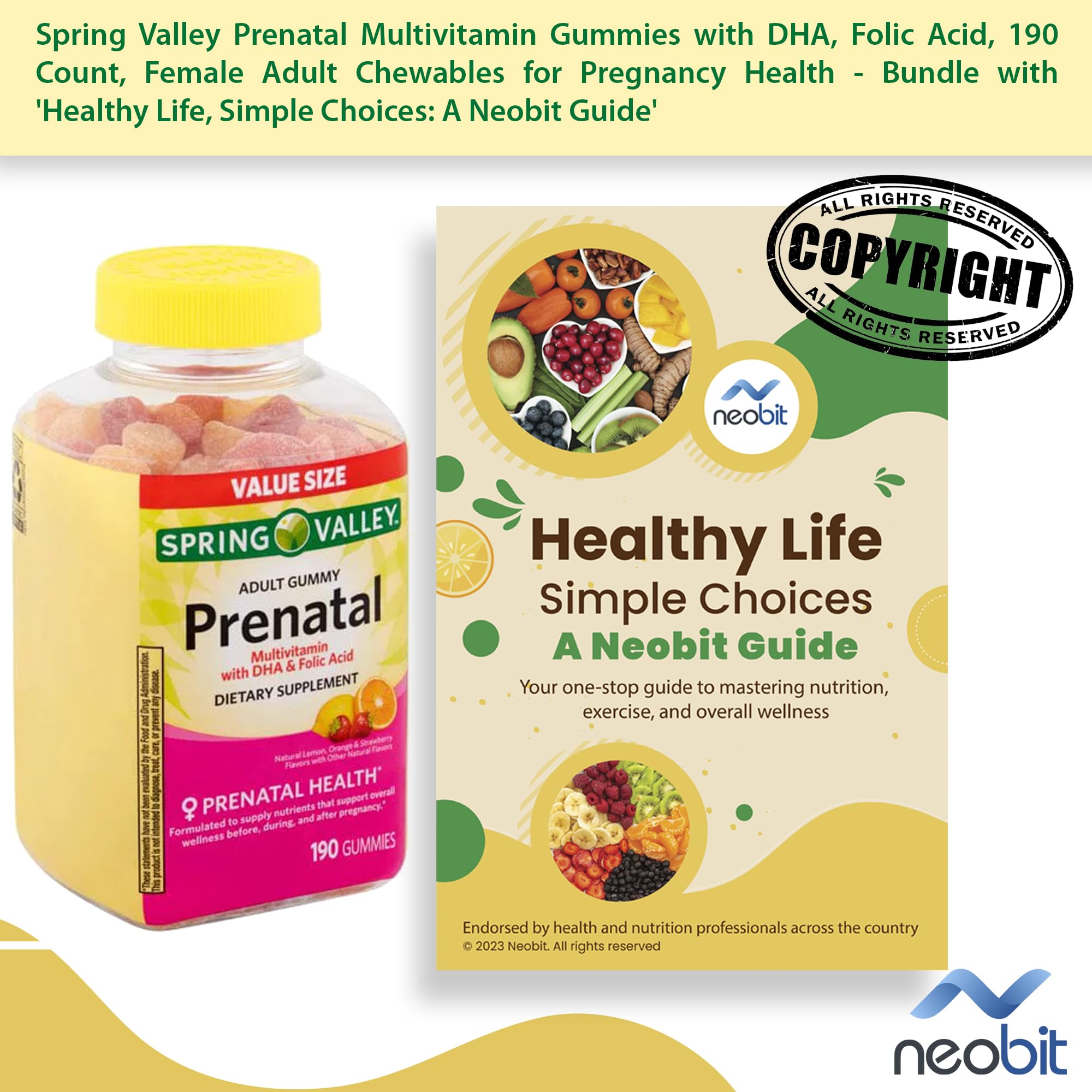Spring Valley Prenatal Multivitamin Gummies with DHA, Folic Acid, 190 Count, Female Adult Chewables Neobit
