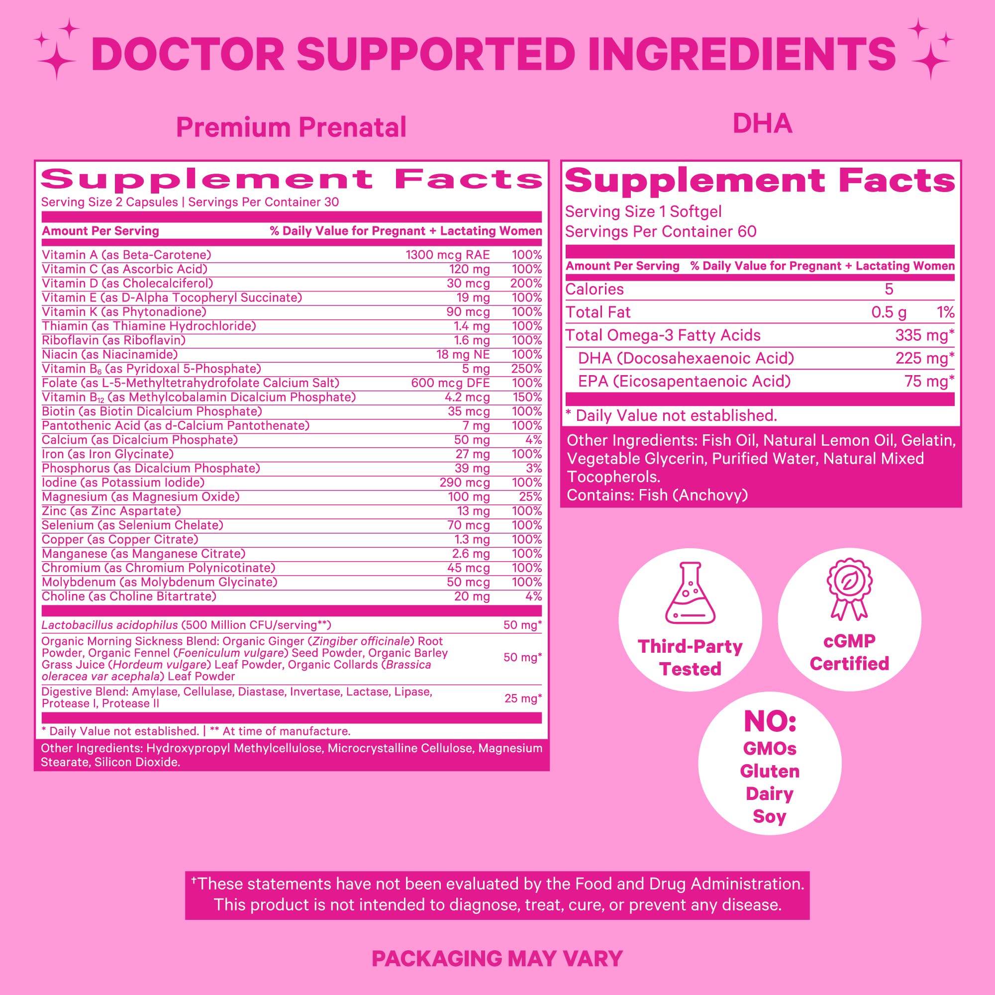 Pink Stork Premium Prenatal Duo: Premium Prenatal Vitamin + DHA, Prenatal Probiotics for Women Pink Stork