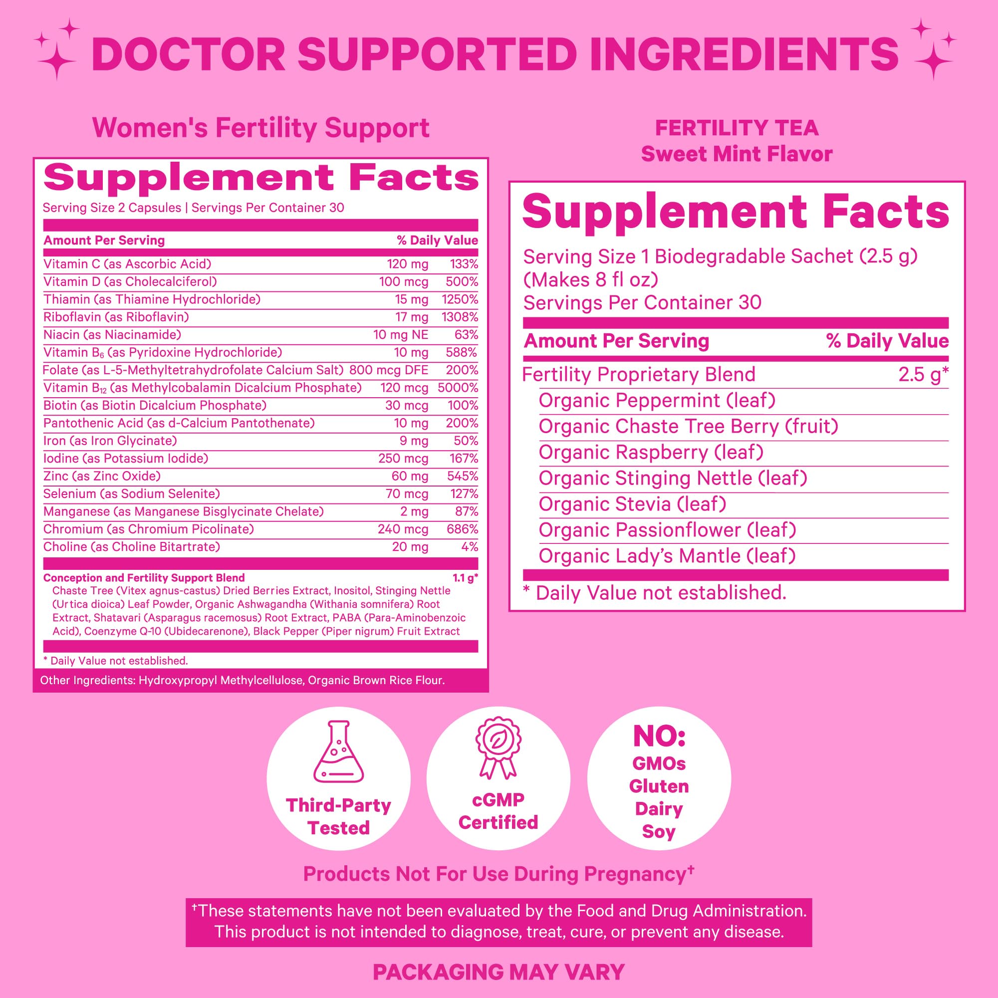 Pink Stork Fertility Bundle - Conception Tea and Supplements for Women, Prenatal Vitamins Pink Stork