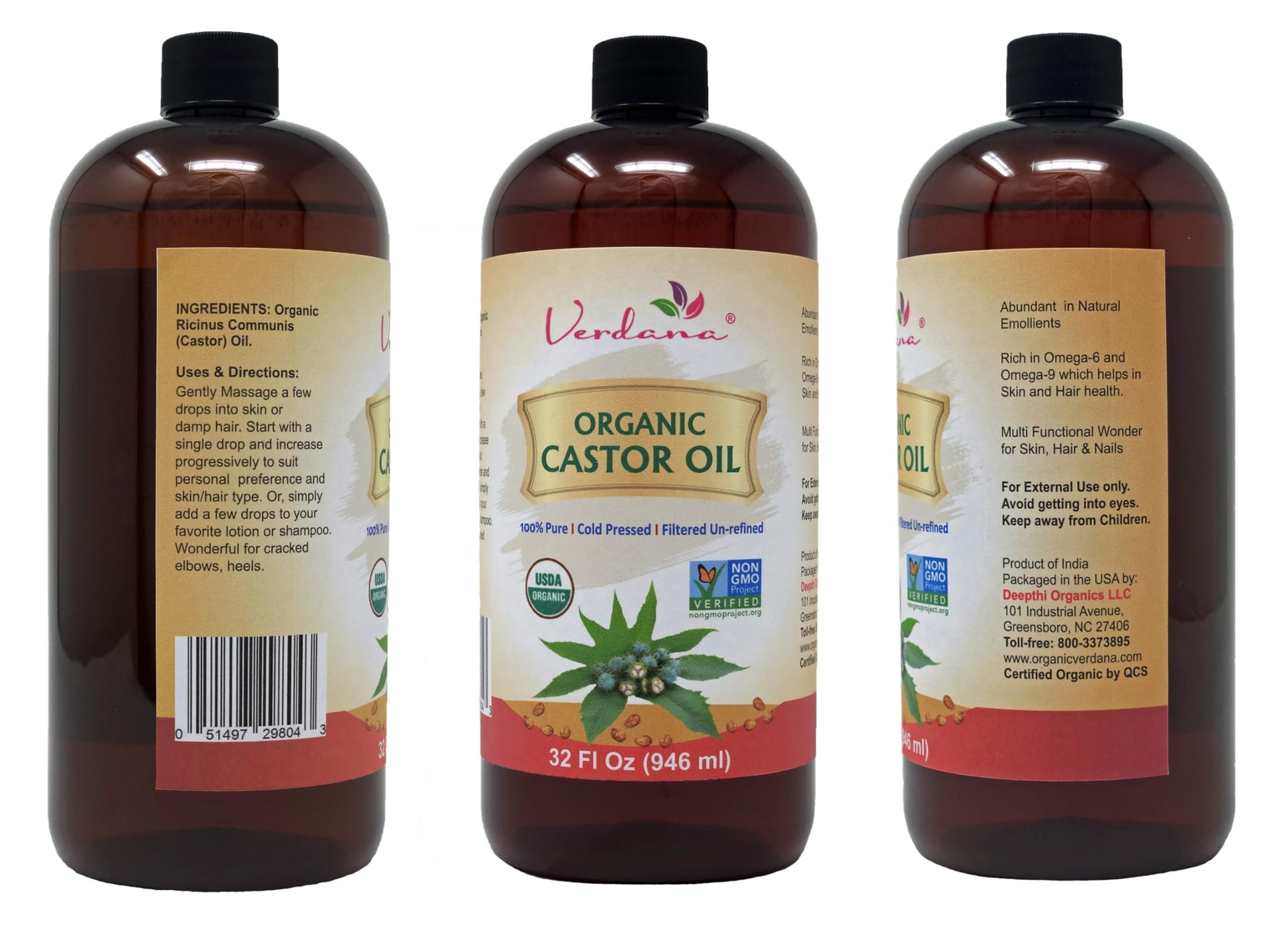 Verdana Organic Castor Oil – USDA Certified Organic – Cold Pressed, Unrefined, 100% Pure and Hexane - AB Mystery