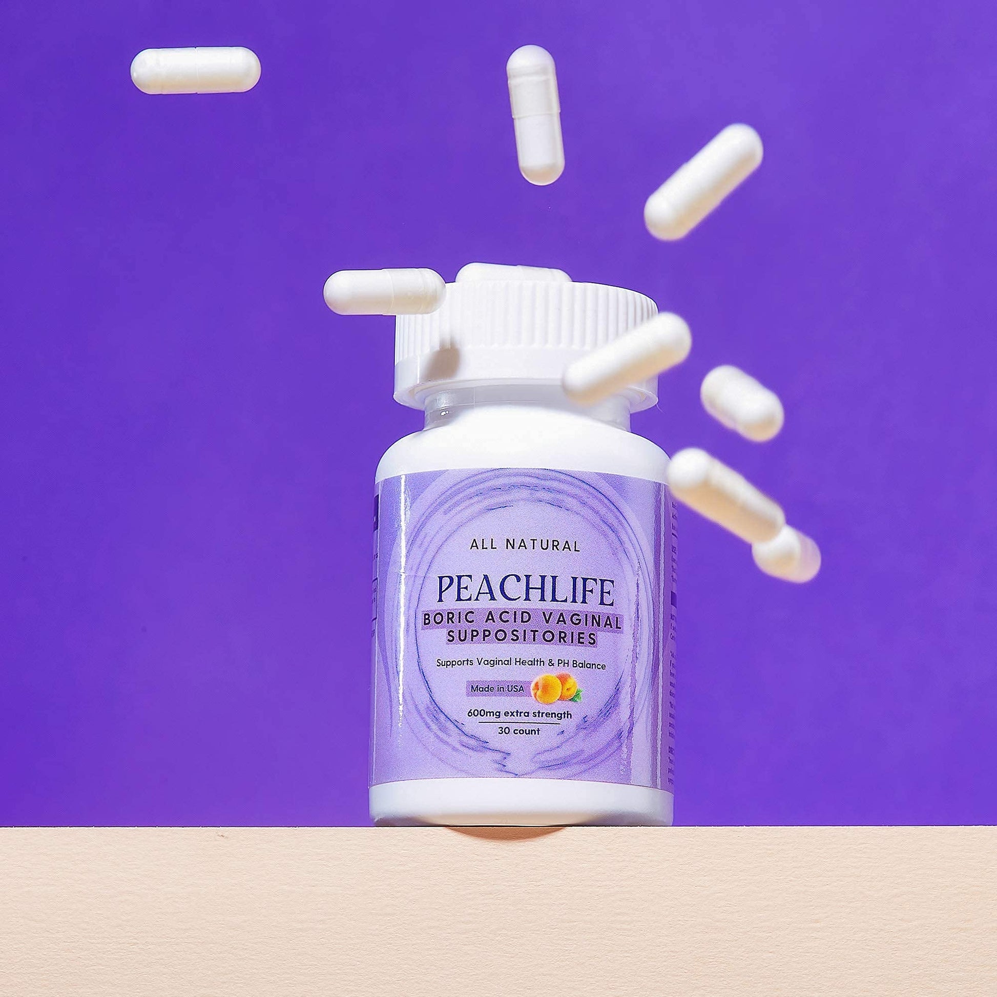 Peachlife Boric Acid Suppositories and Small Soft Menstrual Cup with Ring Pull - AB Mystery