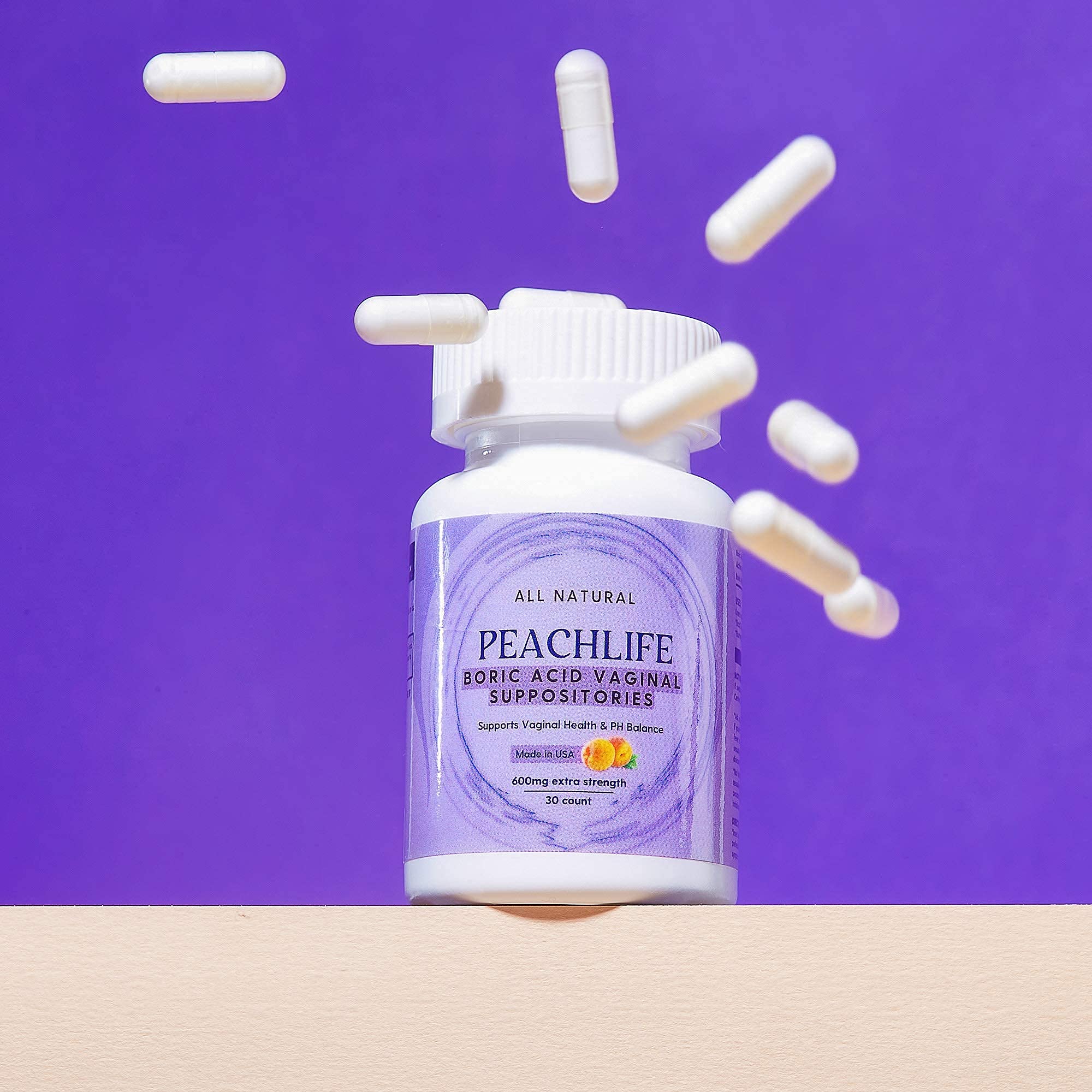 Peachlife Boric Acid Suppositories and Small Soft Menstrual Cup with Ring Pull - AB Mystery