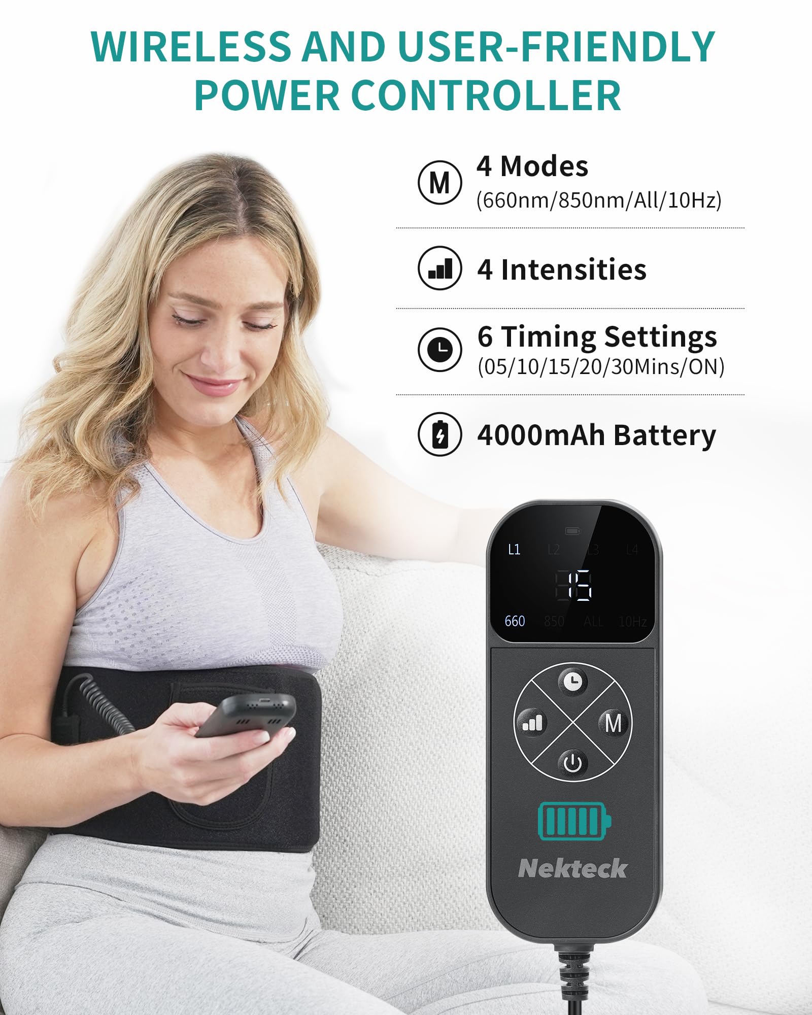 Nekteck Red Light Therapy Belt for Body, Wireless Near-Infrared Light Pad for Pain Relief, Inflammation - AB Mystery