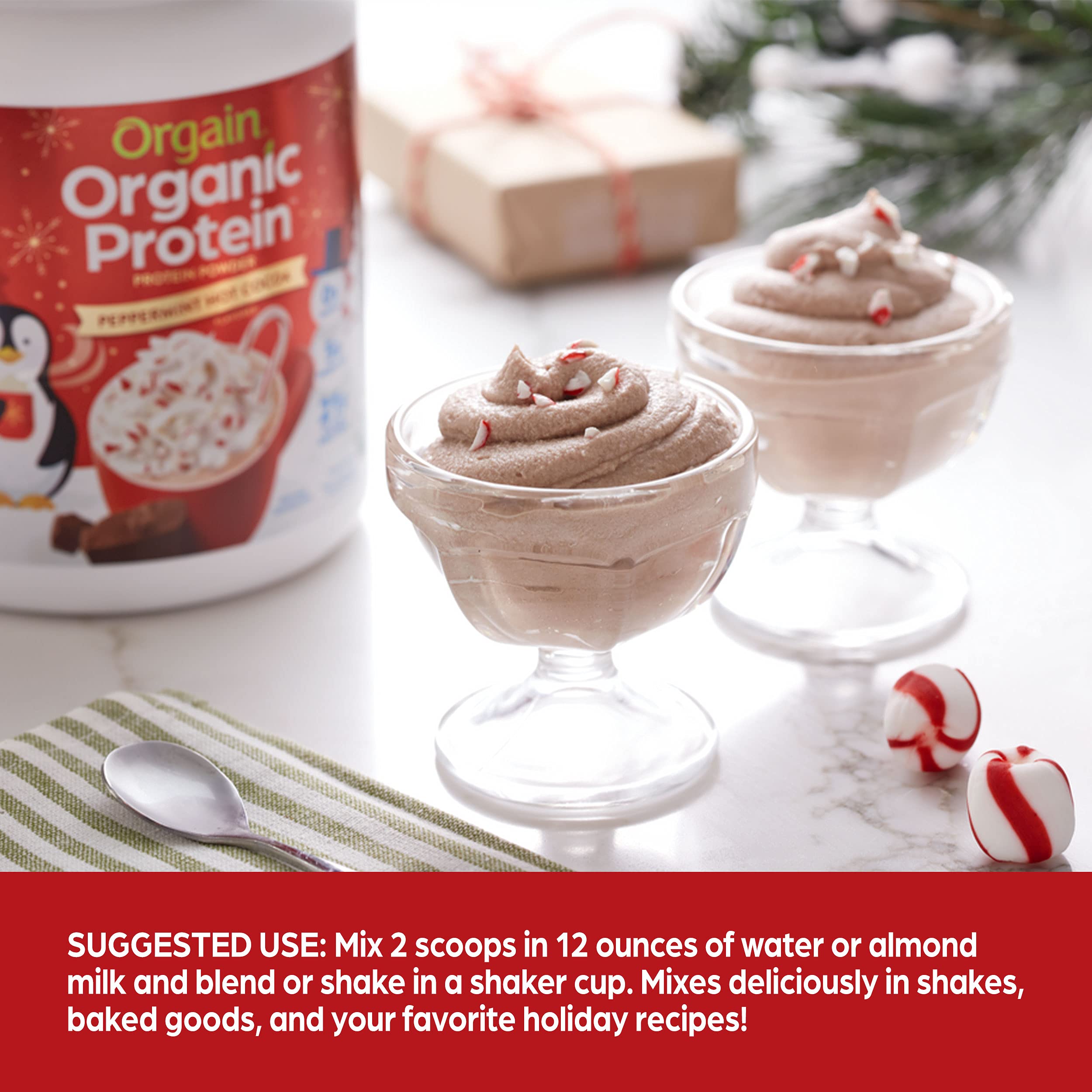 Orgain Organic Vegan Protein Powder, Peppermint Hot Cocoa Seasonal Holiday Flavor - AB Mystery