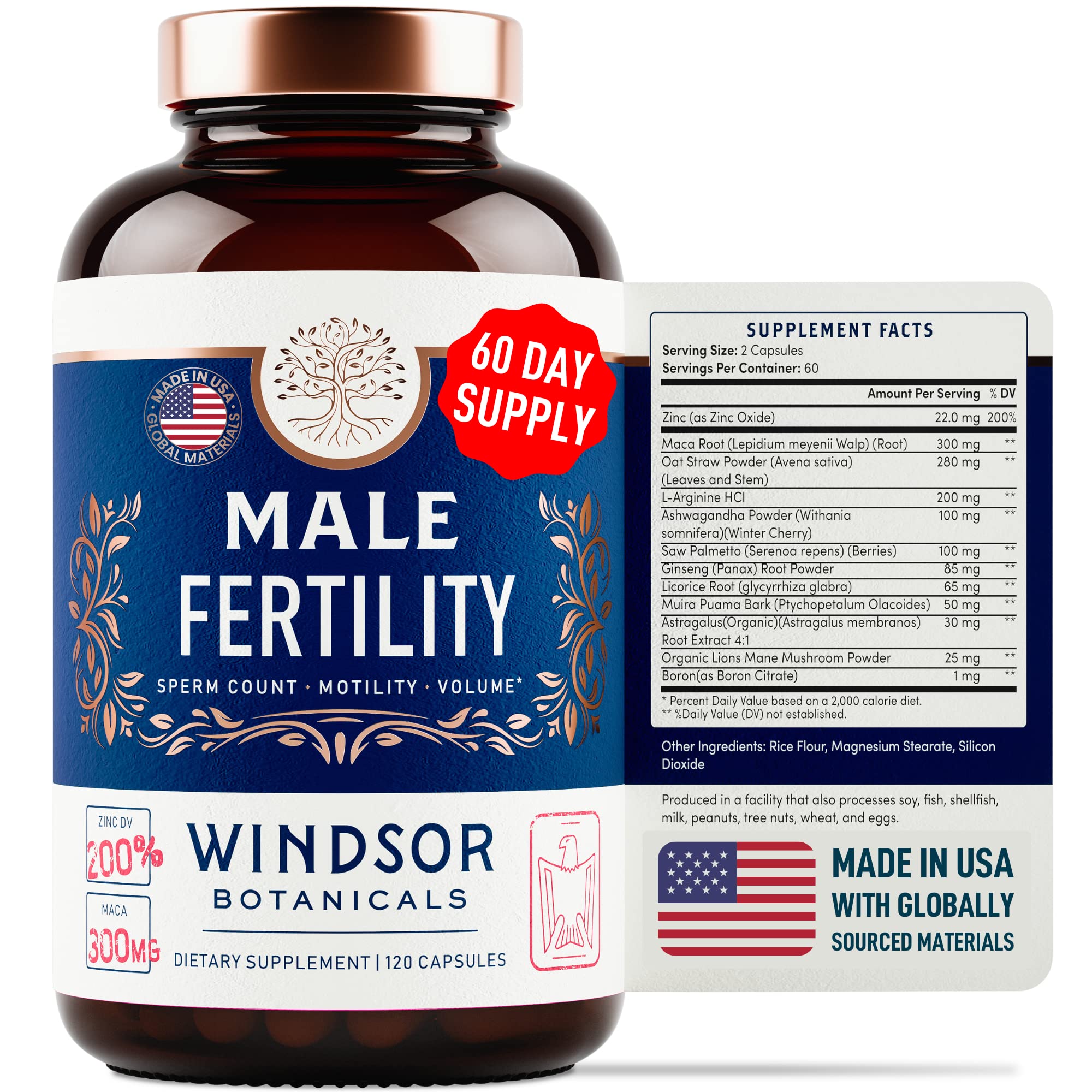WINDSOR BOTANICALS Male Fertility Supplement and DHA with Folic Acid Prenatal Bundle WINDSOR BOTANICALS