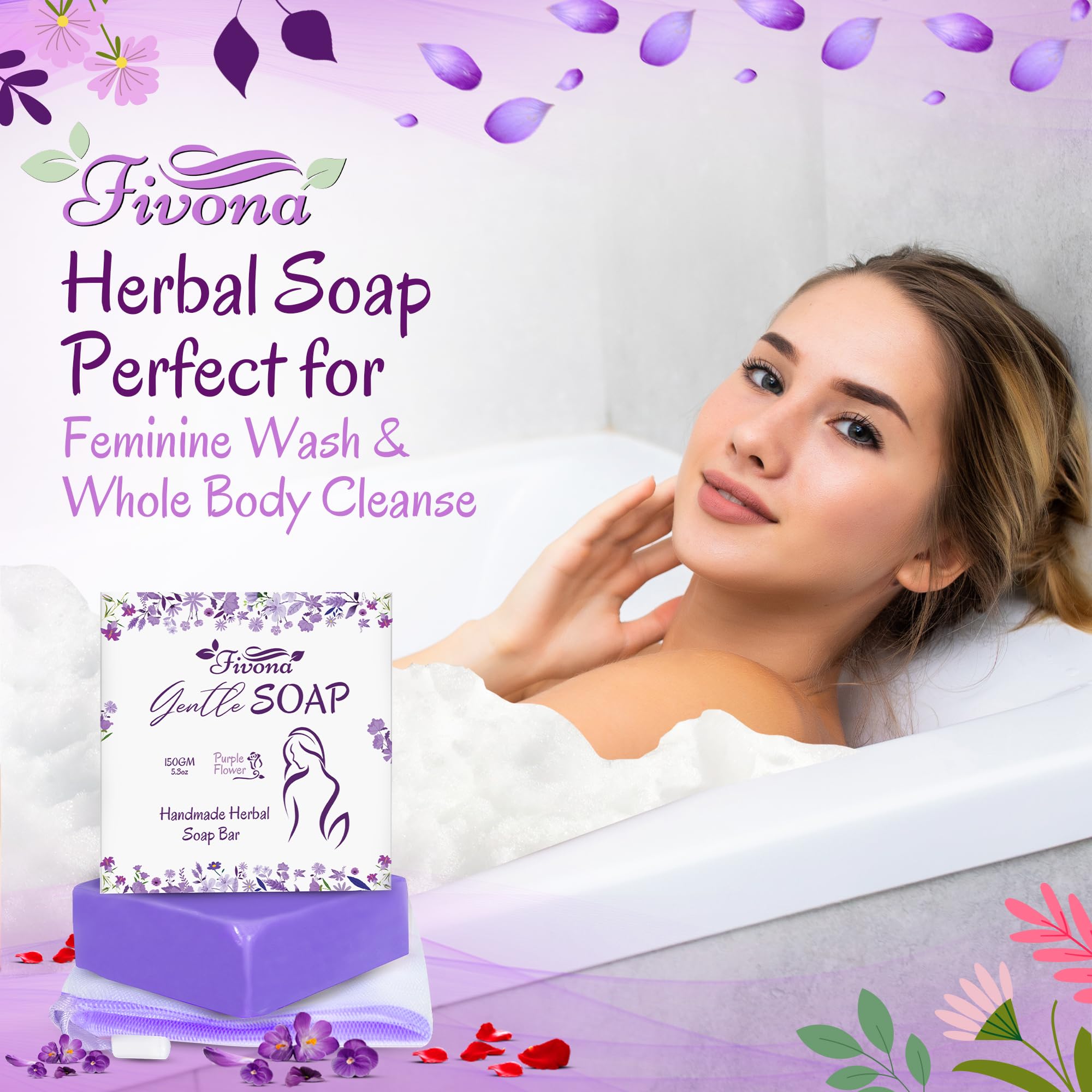 FIVONA Yoni Care Kit 3 in 1 - pH Balanced Natural Vaginal Oil 30 ml, Organic Herbal Soap 5.3 oz - AB Mystery