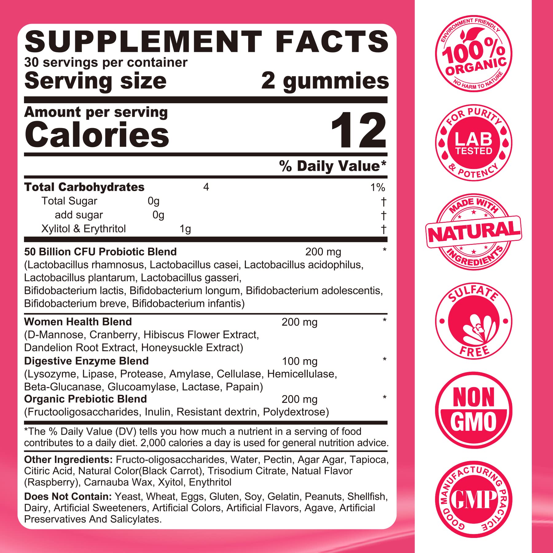 Probiotics for Women Gummies, Sugar Free Vaginal Probiotics 50 Billion CFU 10 Strains w/ Cranberry - AB Mystery