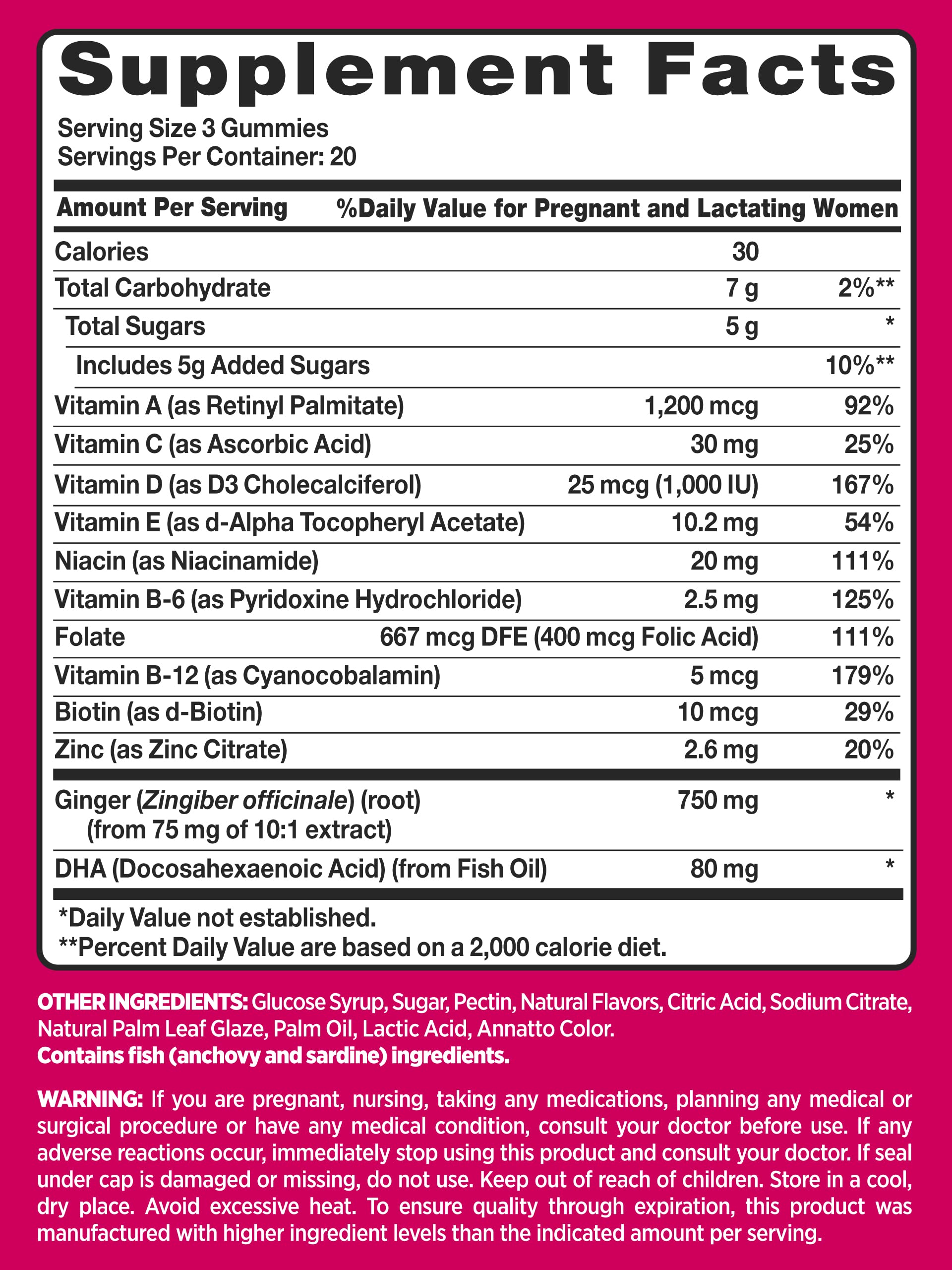 PINK Prenatal Vitamins | 60 Gummies with DHA and Folic Acid | Non-GMO & Gluten Free Multivitamin PINK