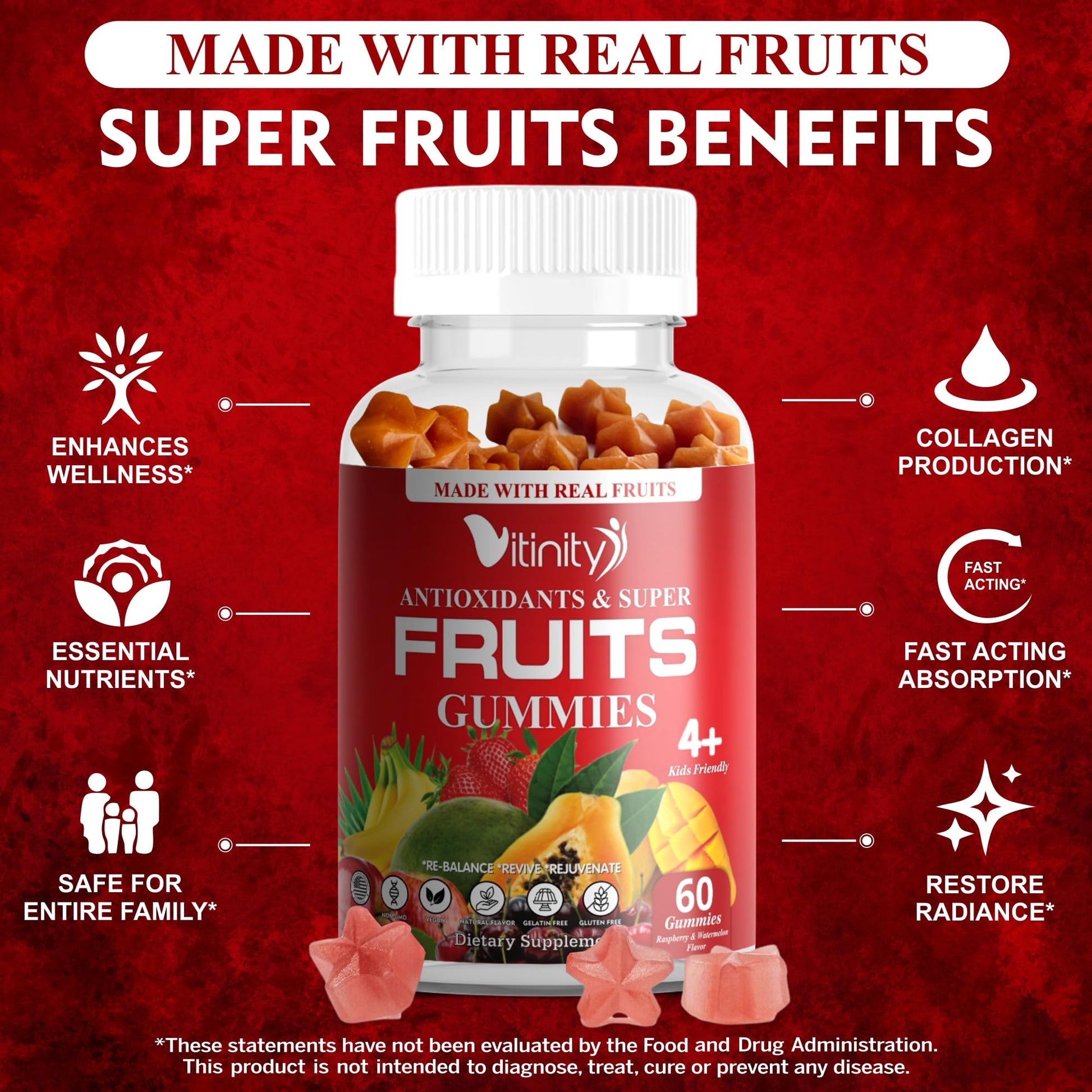 VITINITY Made with Real Super Fruits Delicious Gummy Supplement,Men,Women & Kids - AB Mystery