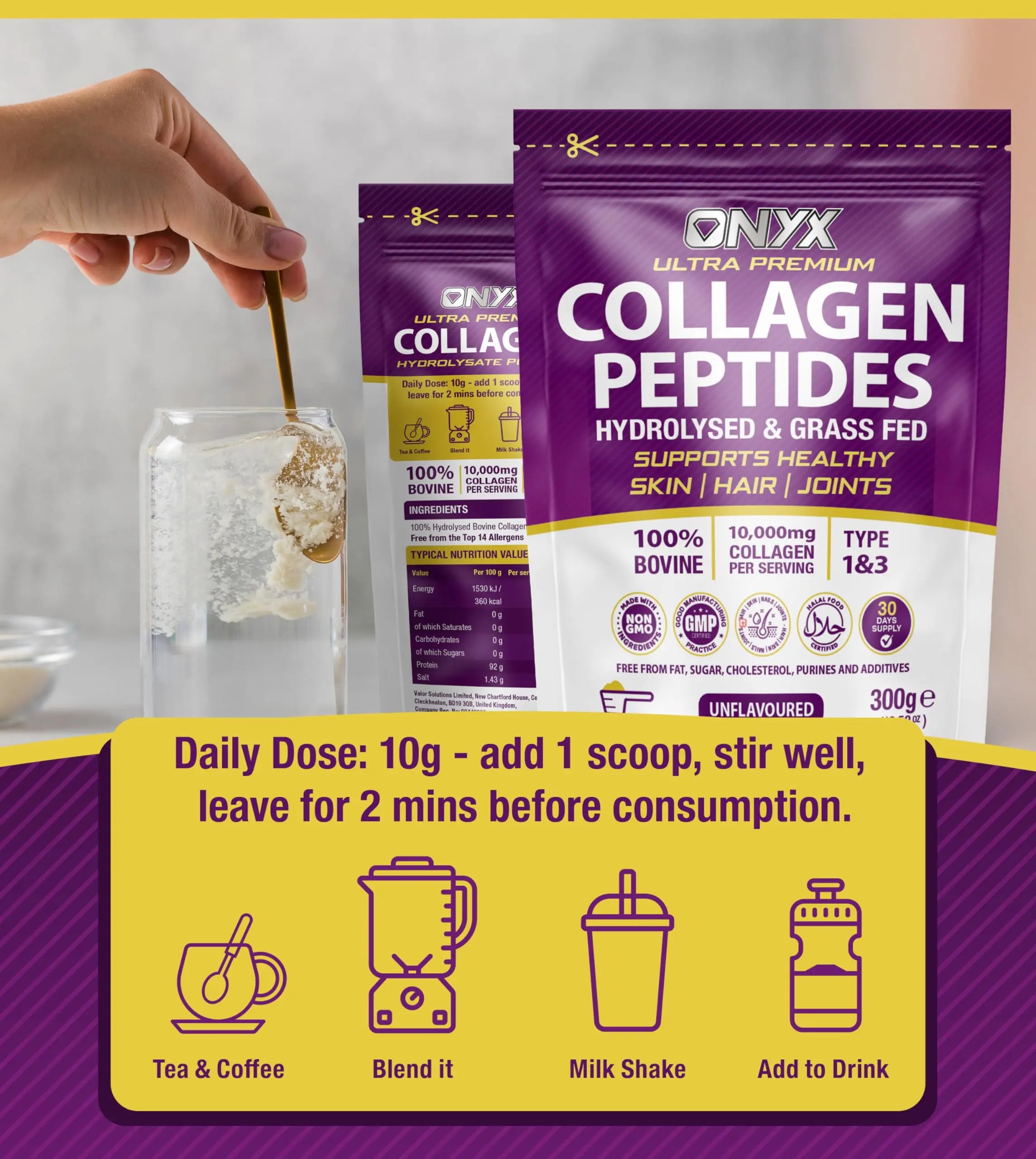 Collagen Powder 600g - 60 Servings - Collagen Peptides Supplement with High ONYX INGREDIENTS 101