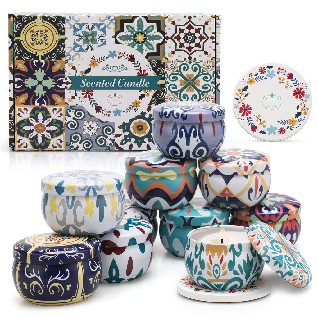 10 Pack Scented Candles Gifts, Aromatherapy Candles for Home Scented with 2 Coasters - AB Mystery