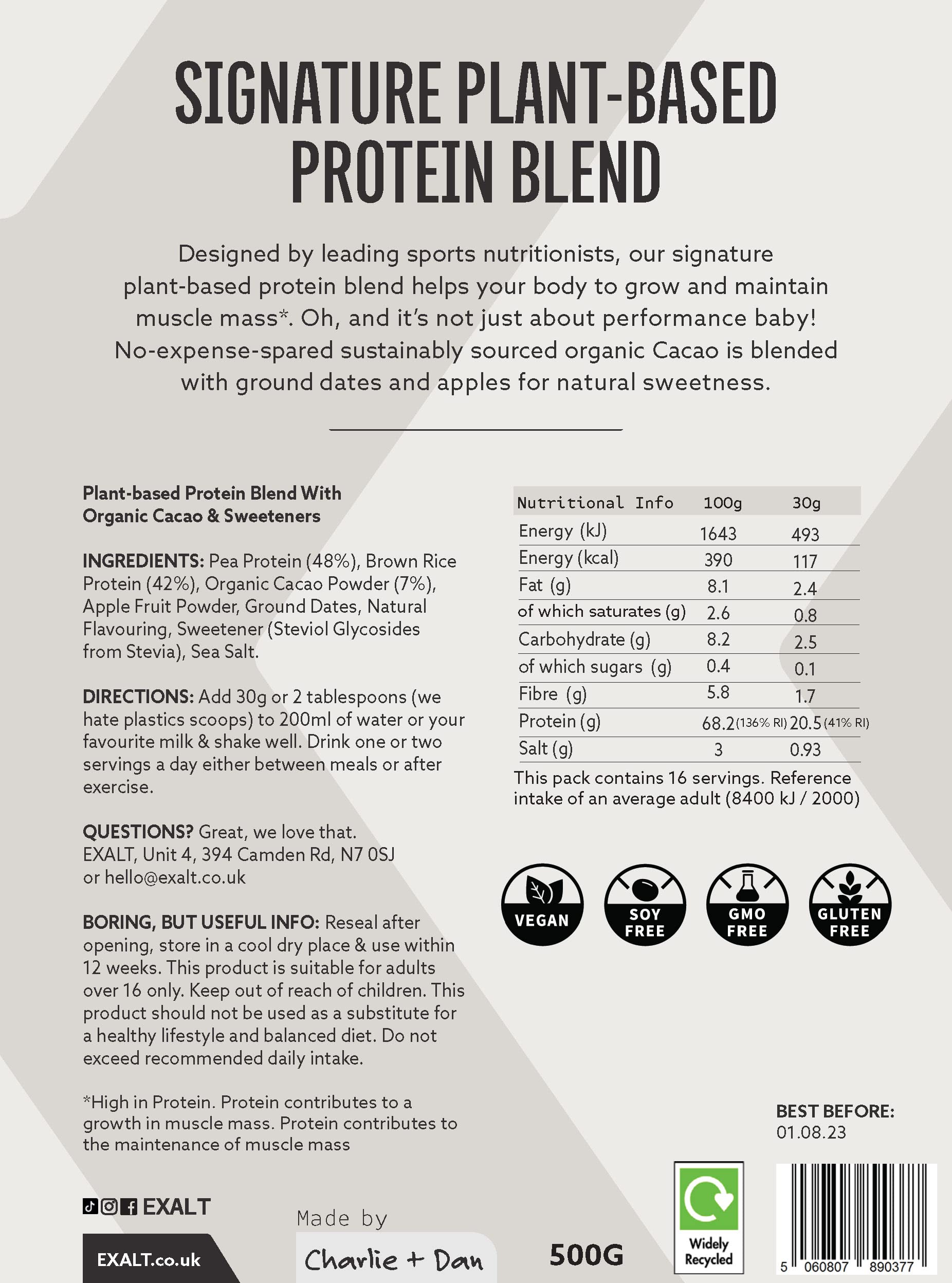 EXALT Vegan Protein Powder - 100% Plant-Based – Gluten Free - Keto Friendly EXALT