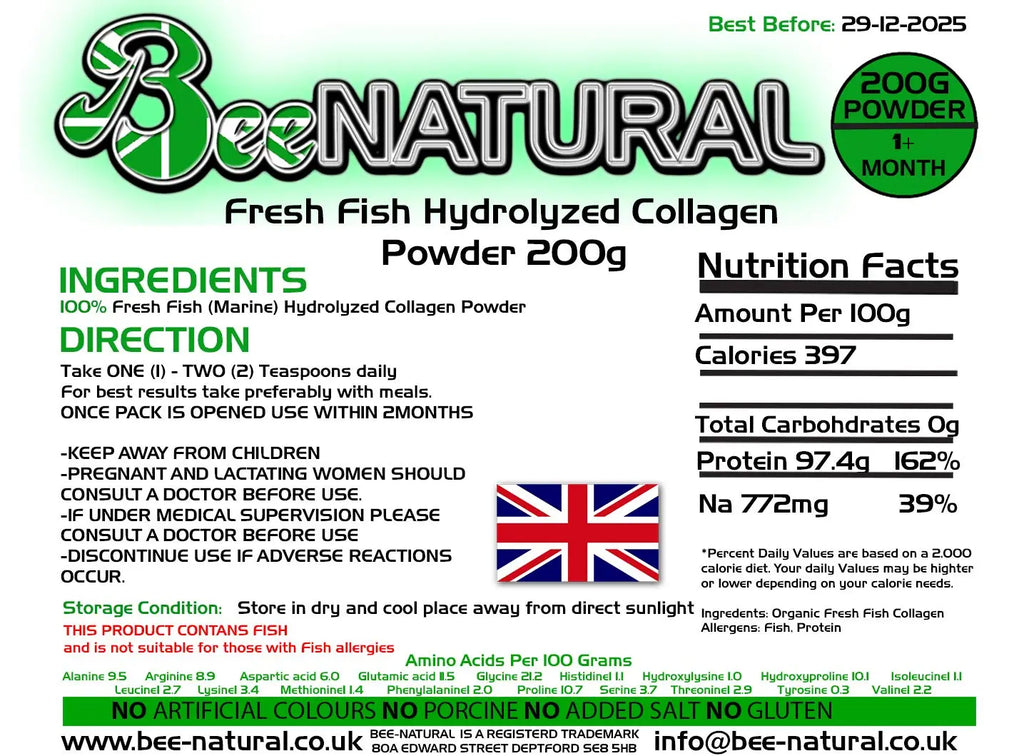 Bee-natural Hydrolyzed Marine Collagen Powder 200g - AB Mystery