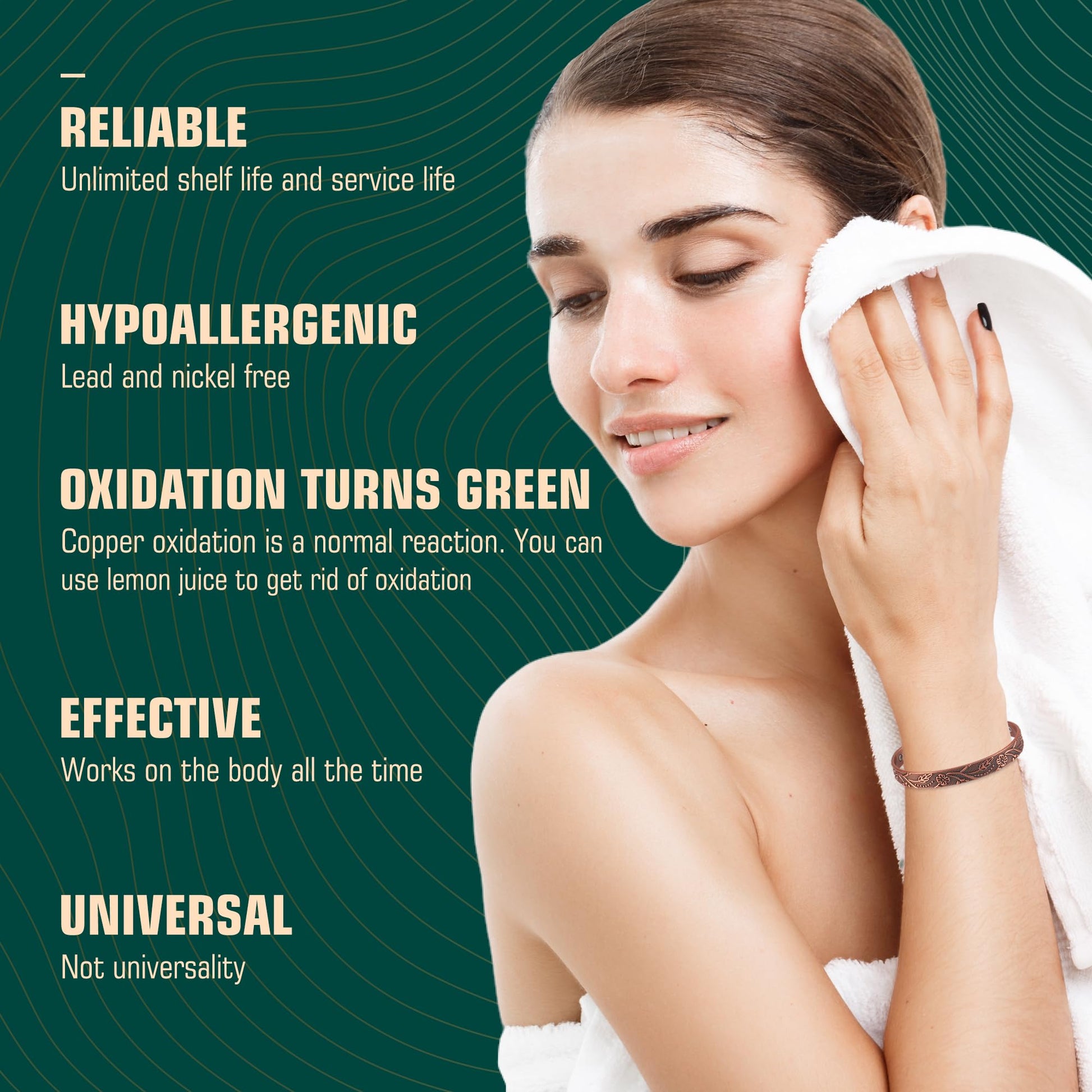 FASCIO Copper Bracelets and Copper Ring for Women Men,Adjustable Magnetic Lymphatic - AB Mystery