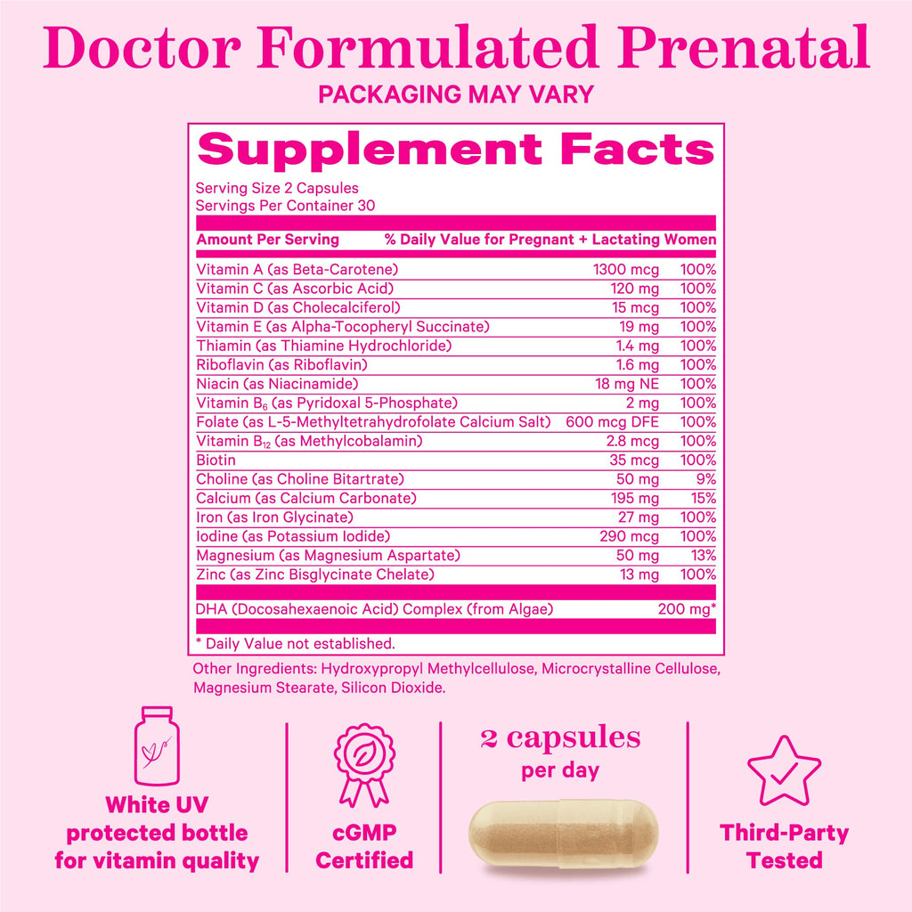 Pink Stork Total Prenatal Vitamins with DHA, Folate, Iron, Choline, and Vitamin B12 - Prenatals Pink Stork