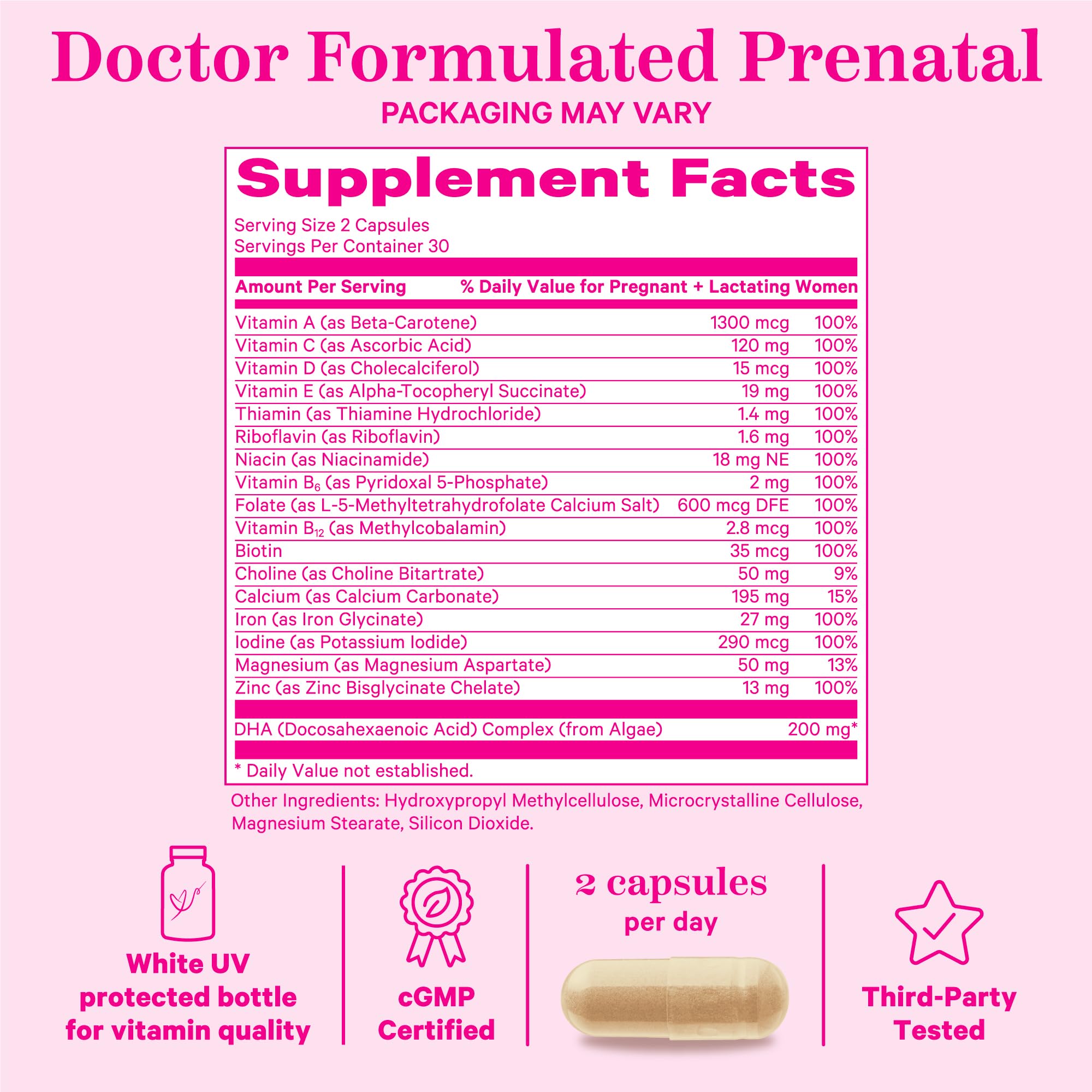Pink Stork Total Prenatal Vitamins with DHA, Folate, Iron, Choline, and Vitamin B12 - Prenatals Pink Stork
