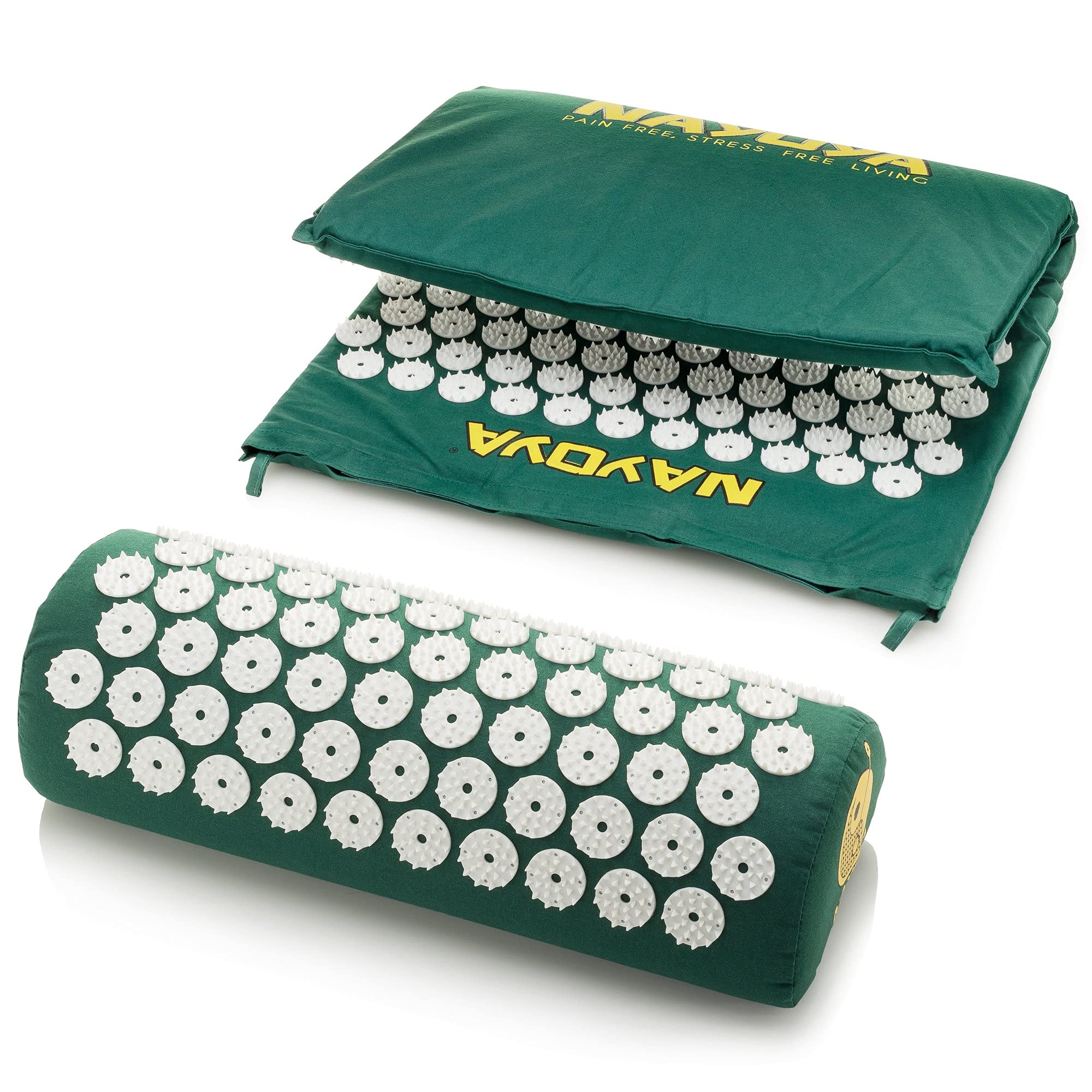 NAYOYA Neck and Back Pain Relief - Acupressure Mat and Neck Pillow Set - Relieves Stress and Sciatic Pain - AB Mystery