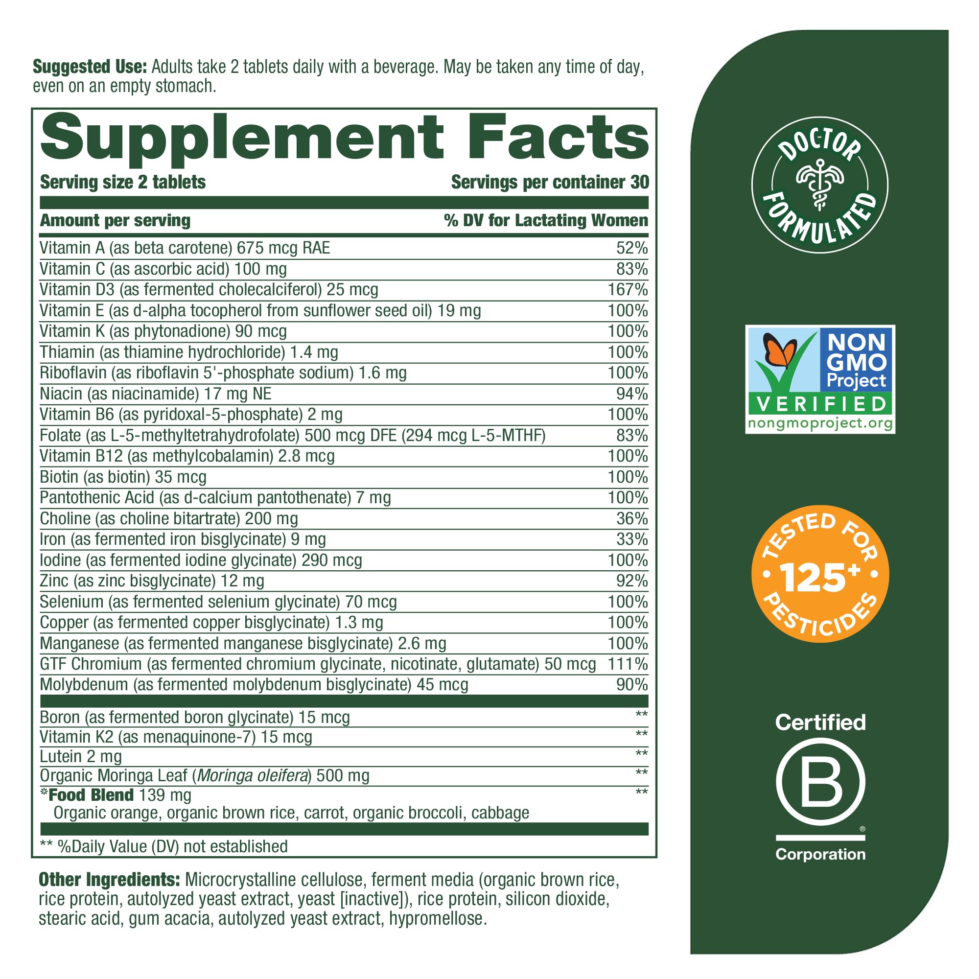 MegaFood Baby & Me 2 Postnatal Vitamins for Breastfeeding Moms with Folate MegaFood