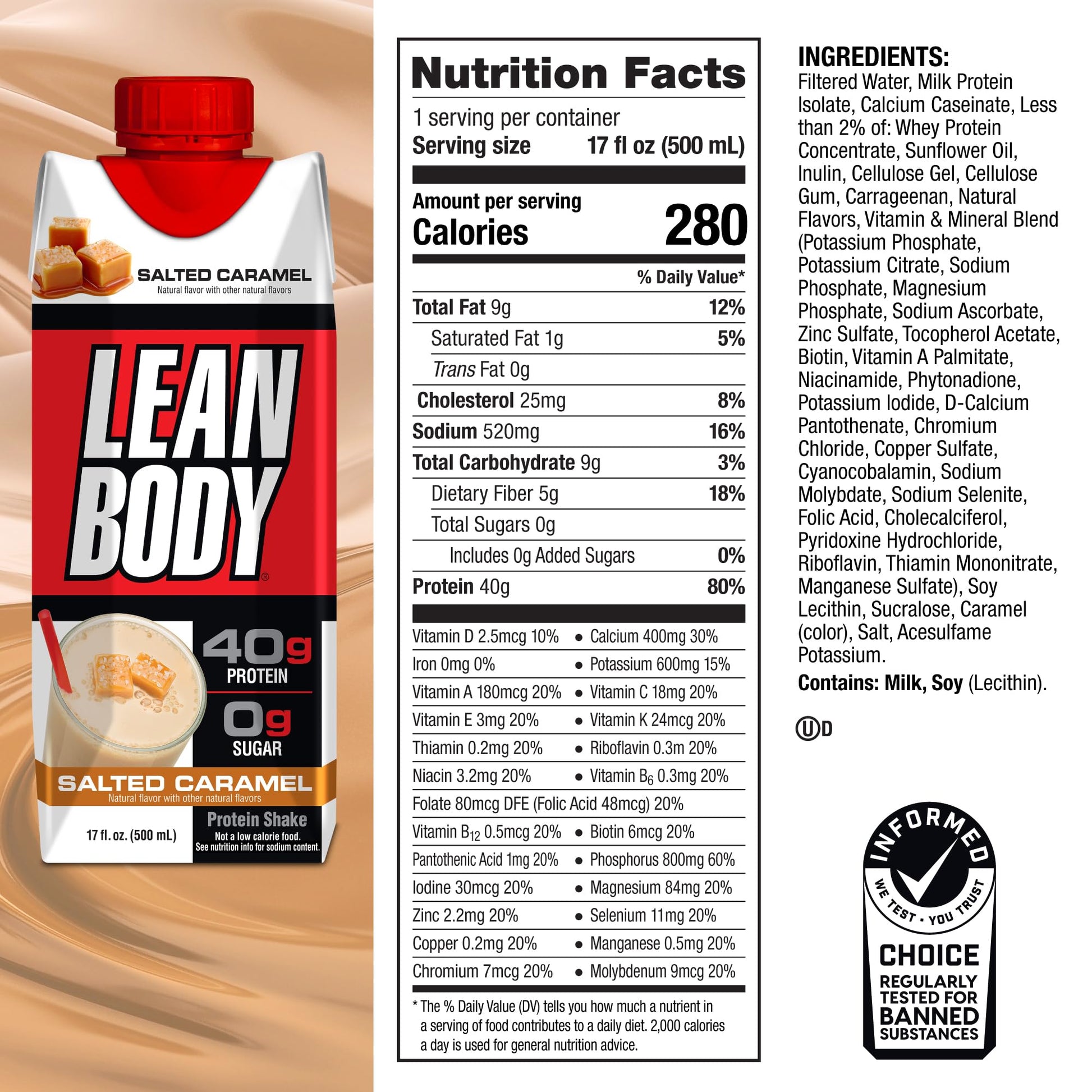 Lean Body Ready-to-Drink Salted Caramel Protein Shake, 40g Protein, Whey Blend - AB Mystery
