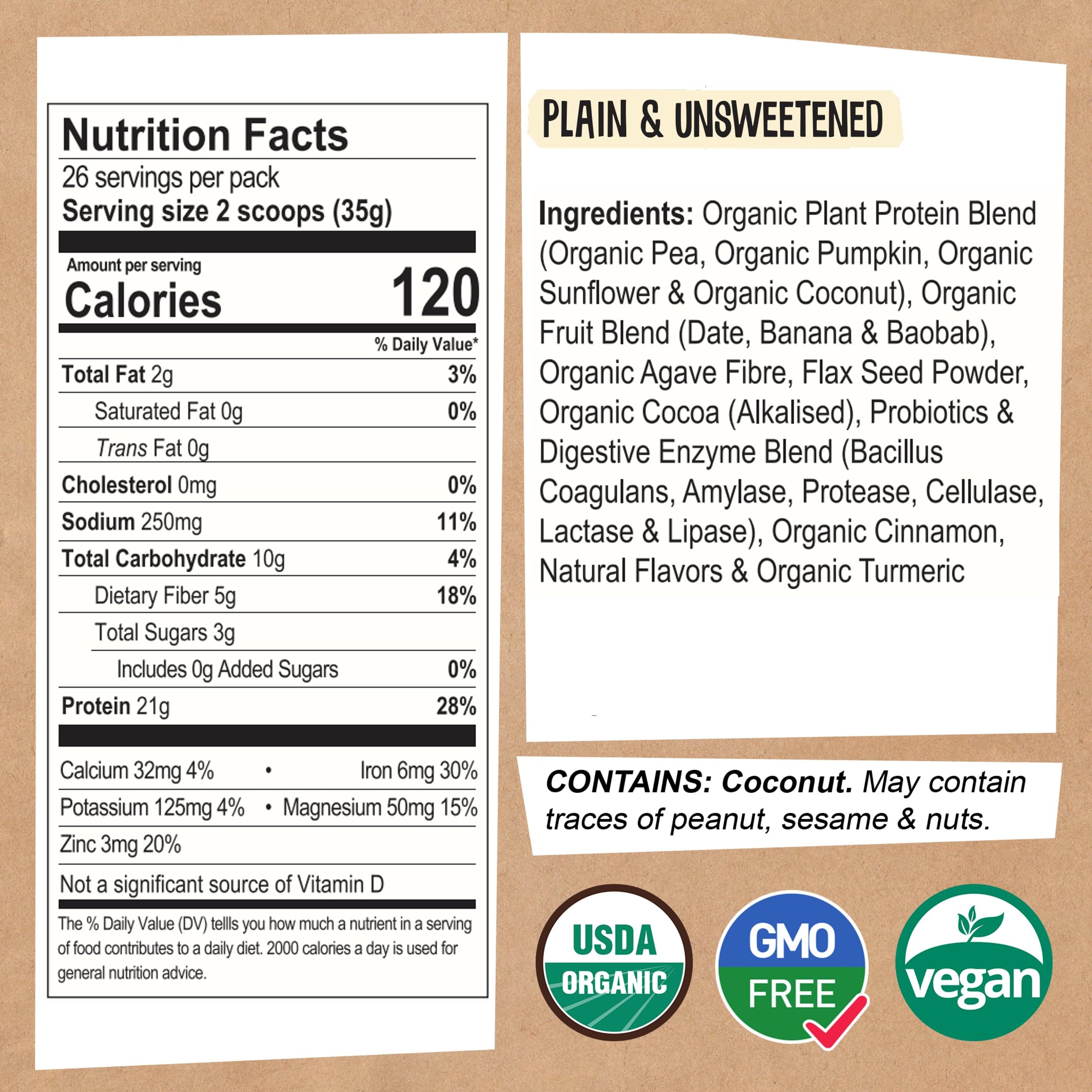 EarthChimp Organic Vegan Protein Powder - with Probiotics - Non GMO, Dairy Free - AB Mystery