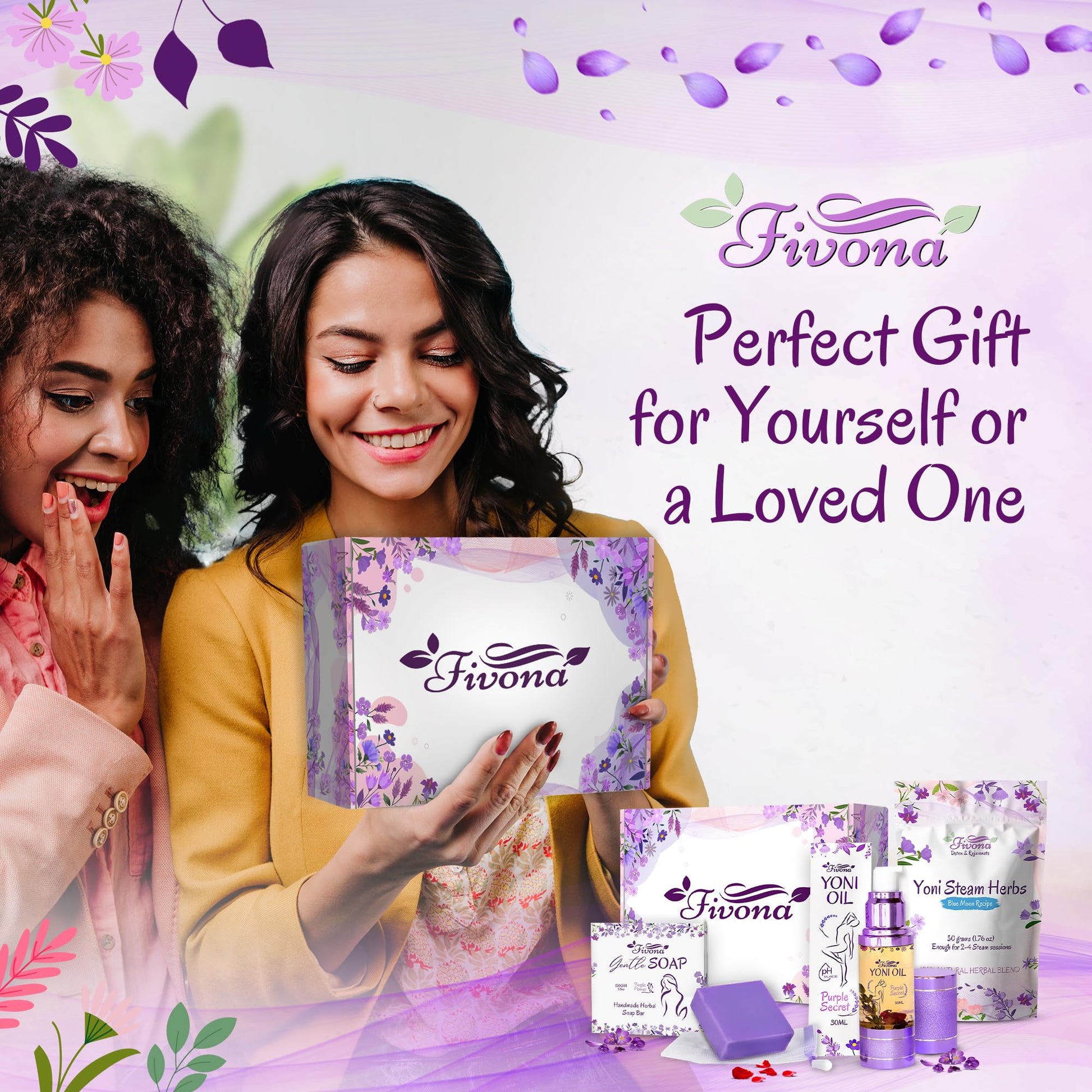 FIVONA Yoni Care Kit 3 in 1 - pH Balanced Natural Vaginal Oil 30 ml, Organic Herbal Soap 5.3 oz - AB Mystery