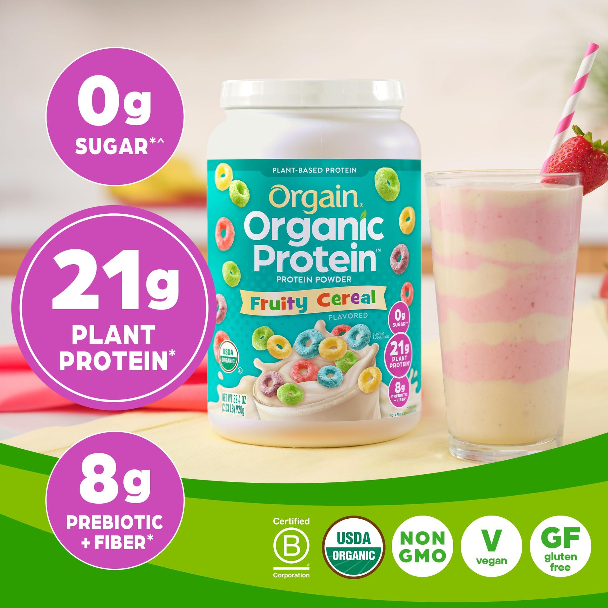 Orgain Organic Vegan Protein Powder, Fruity Cereal - 21g Plant Based Protein, Gluten Free - AB Mystery