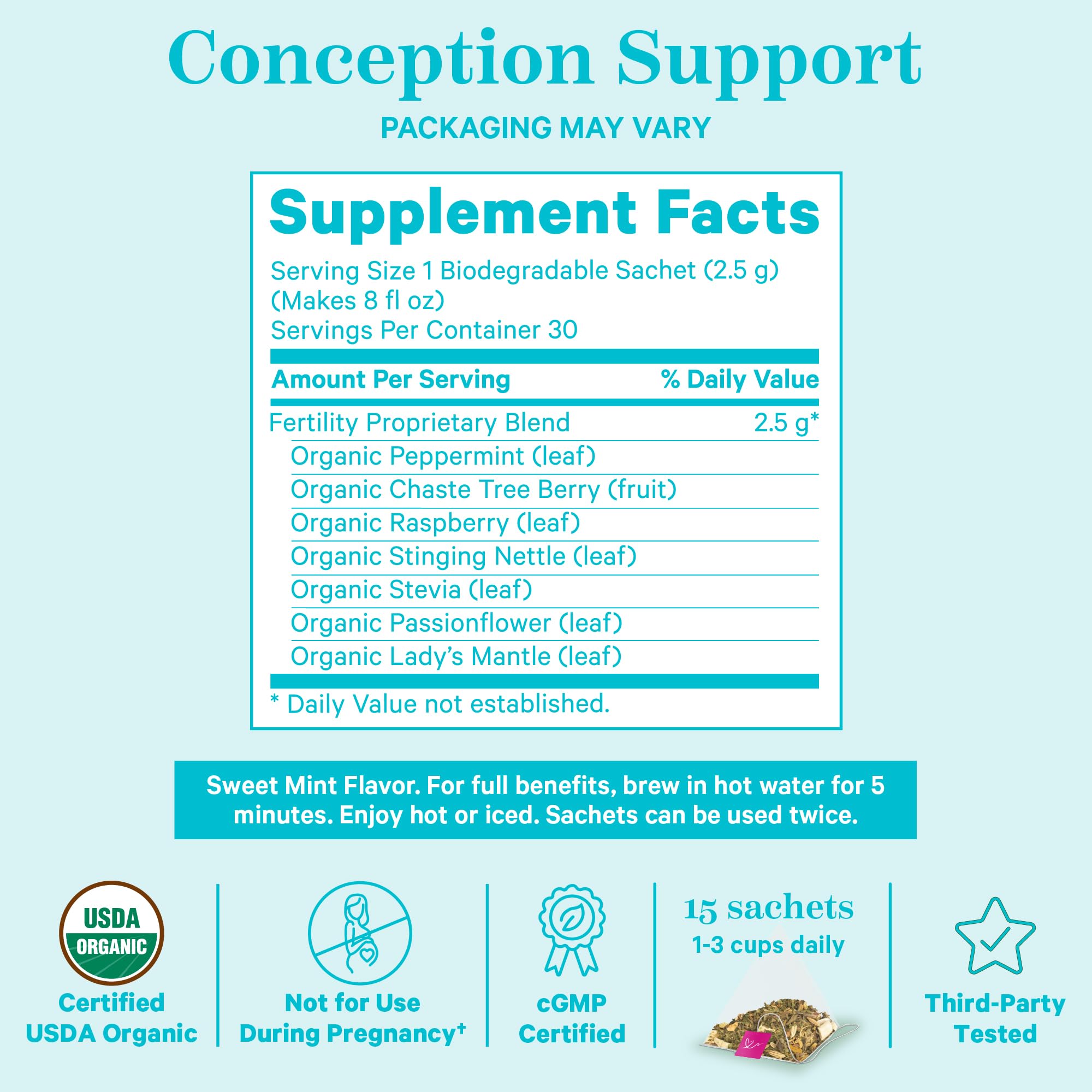 Pink Stork Fertility Tea for Conception and Hormone Balance with Organic Mint, Vitex Pink Stork