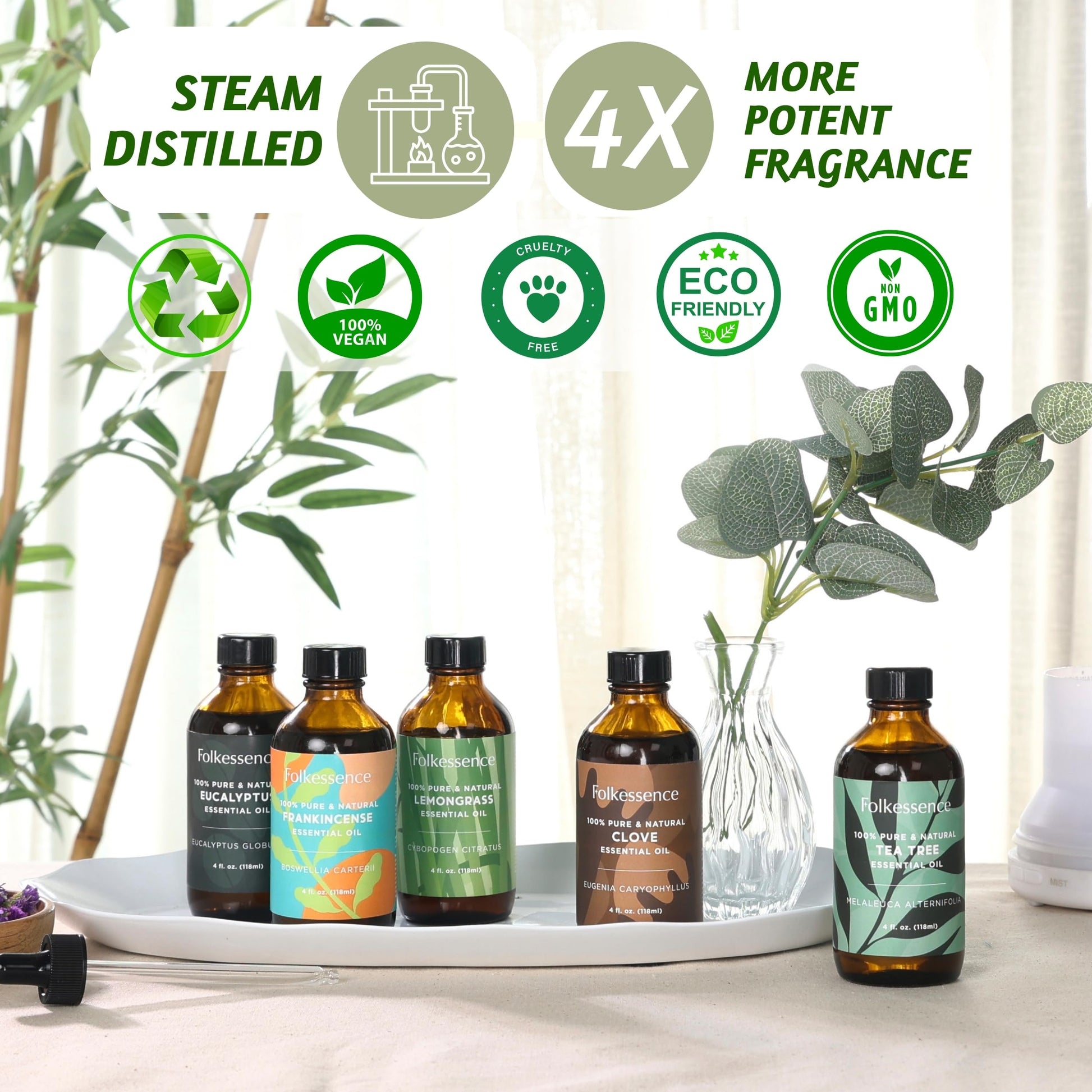 Folkulture Eucalyptus Essential Oil for Diffuser - 4 Fl Oz - 100% Pure, Natural and Undilluted Essential Oil - AB Mystery