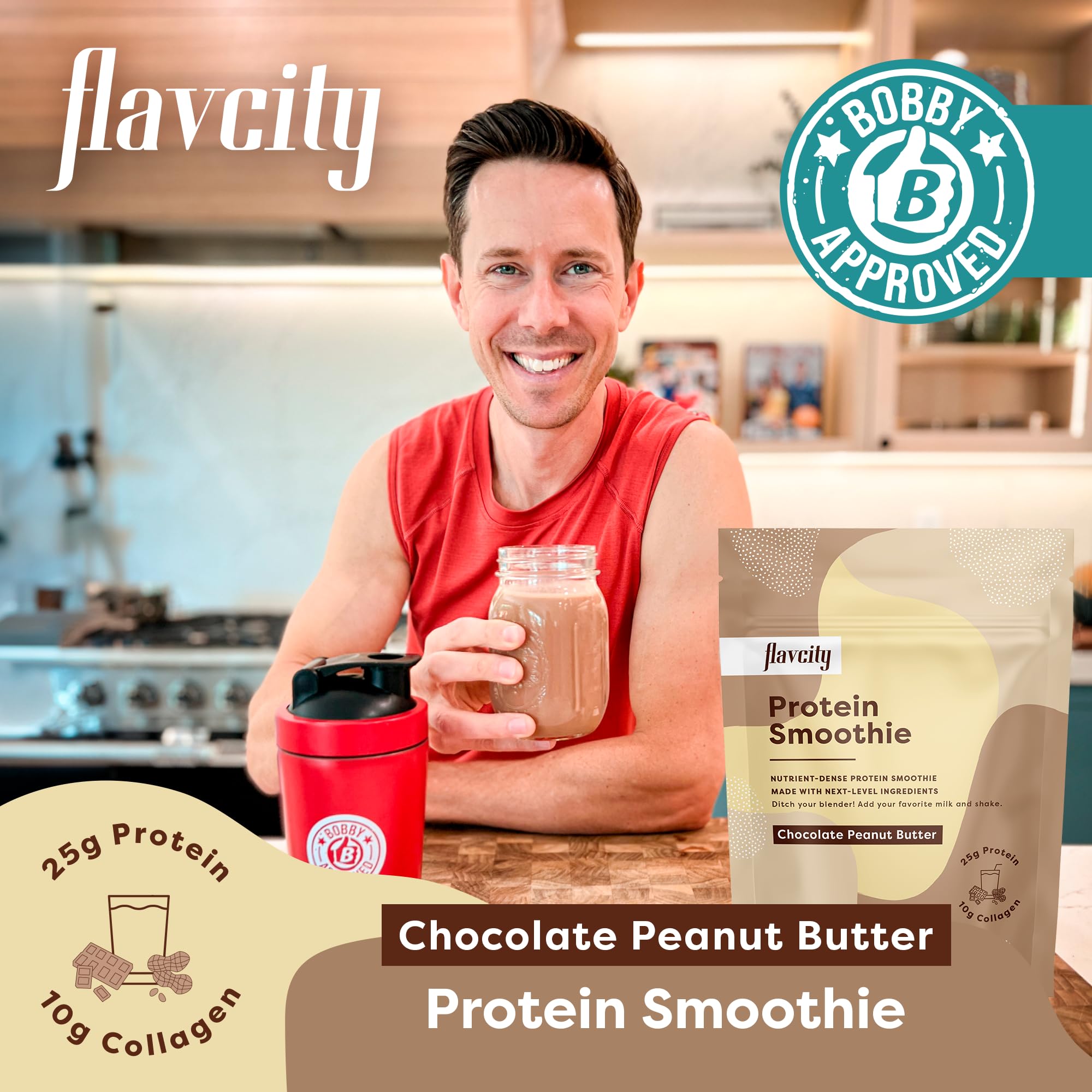FlavCity Protein Powder Smoothie, Chocolate Peanut Butter - 100% Grass-Fed Whey Pro - AB Mystery