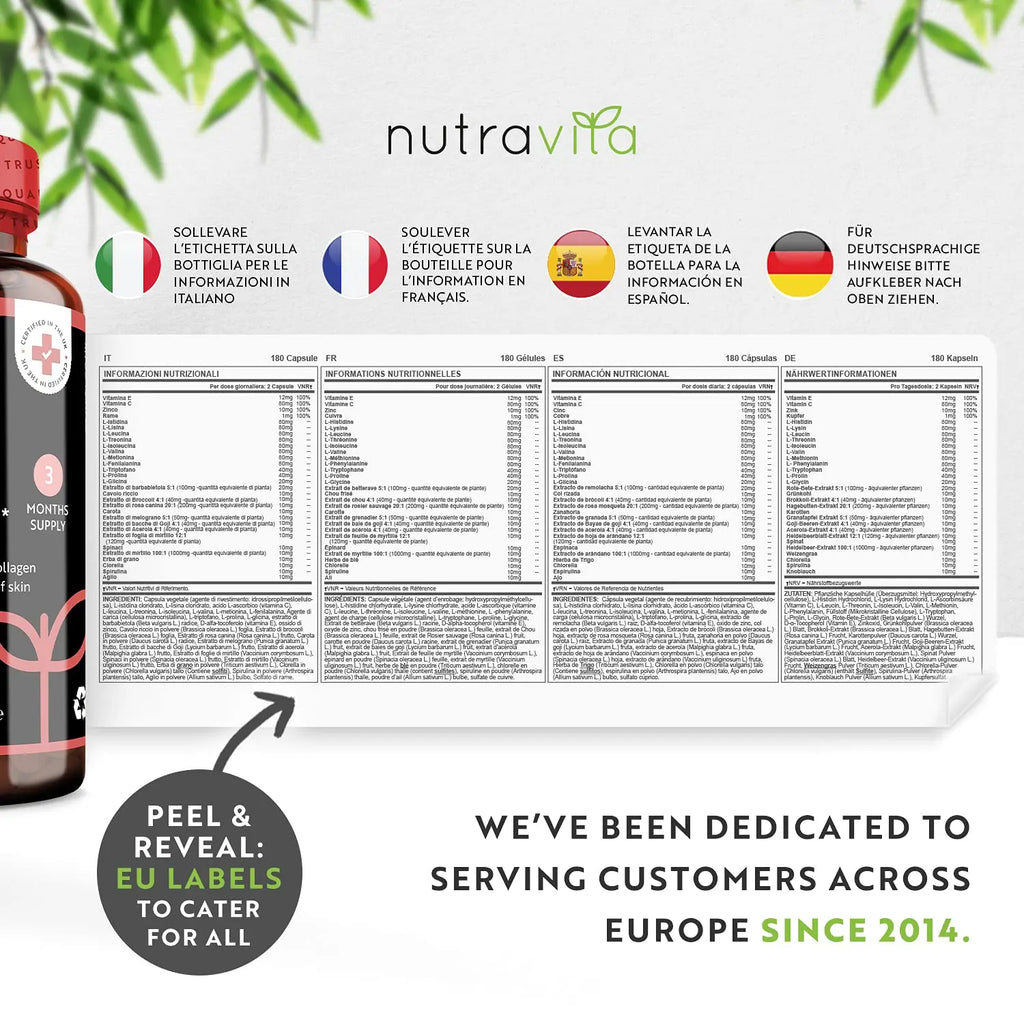 Vegan Collagen 1000mg Advanced Superfood Blend - 180 Capsules (3 Month Supply) Nutravita