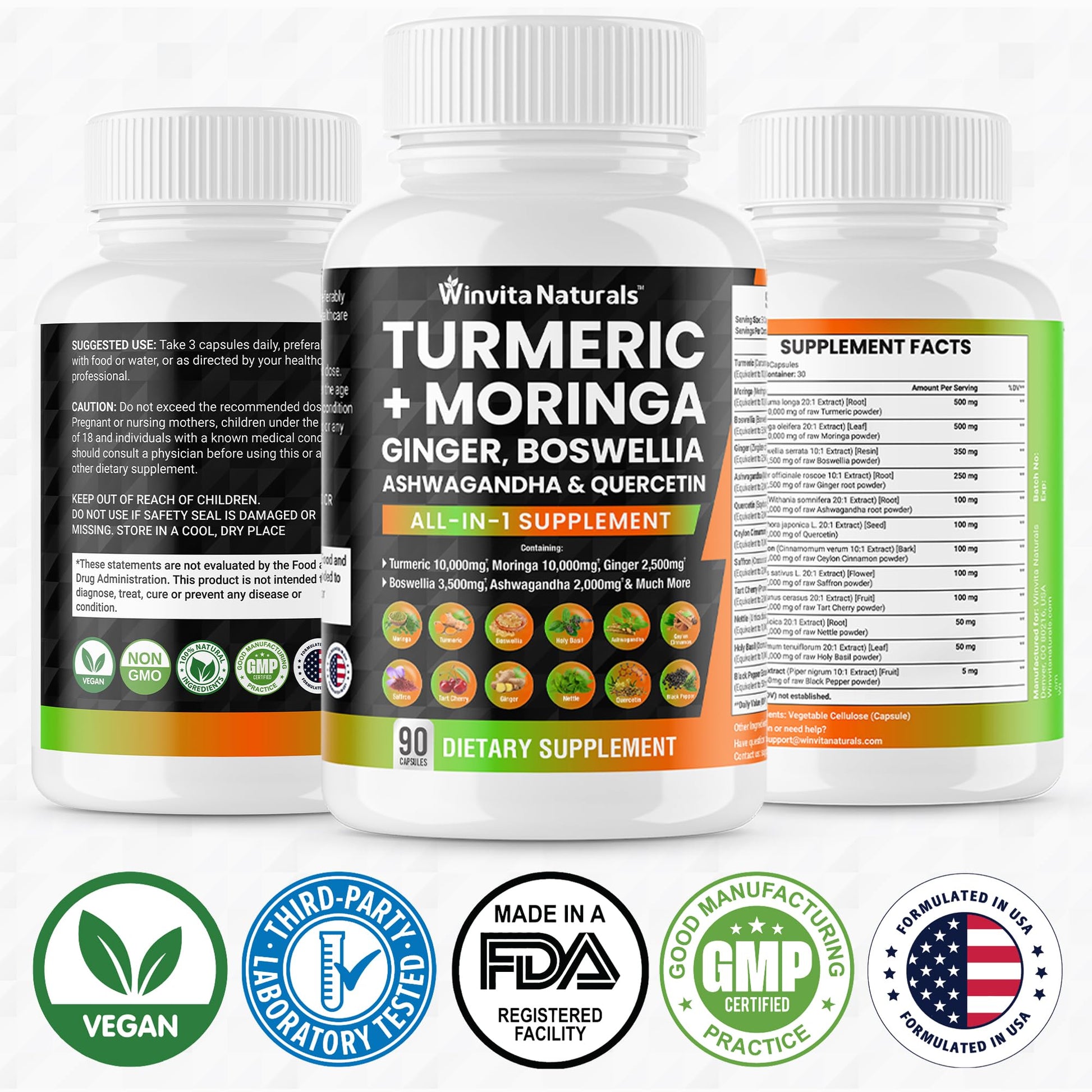 Turmeric Curcumin 10000mg Moringa 10000mg Boswellia 3500mg Ginger 2500mg - AB Mystery