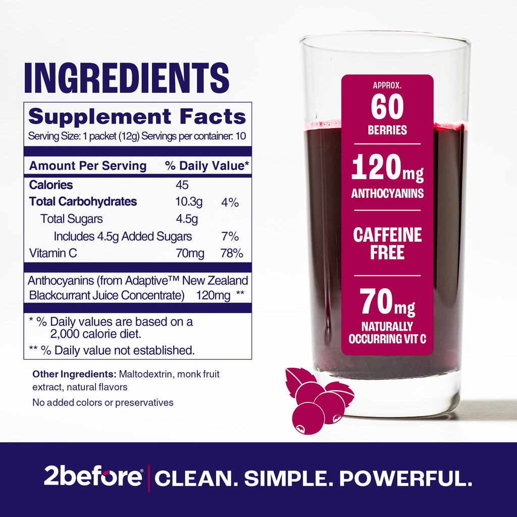 2before Blackcurrant I All Natural Vegan Pre Workout, with 120mg Caffeine I Clean Energy, Endurance, Recovery I Pre Workout Women and Men I 10 x Individual Packets I Informed Sports Certified