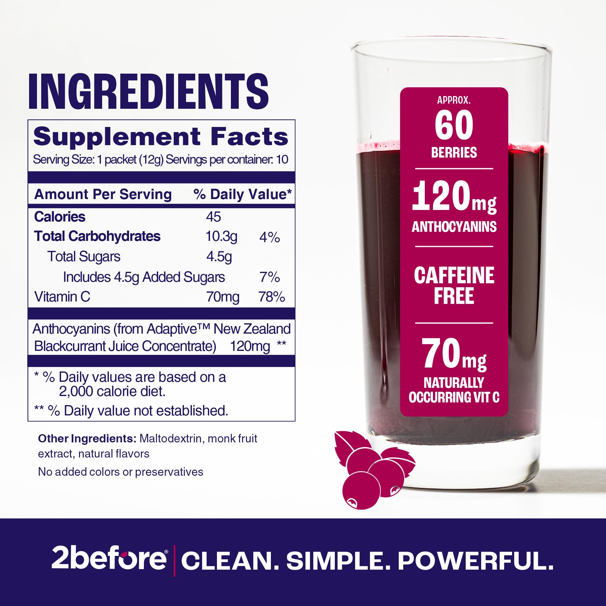 2before Blackcurrant I All Natural Vegan Pre Workout, with 120mg Caffeine I Clean Energy, Endurance, Recovery I Pre Workout Women and Men I 10 x Individual Packets I Informed Sports Certified
