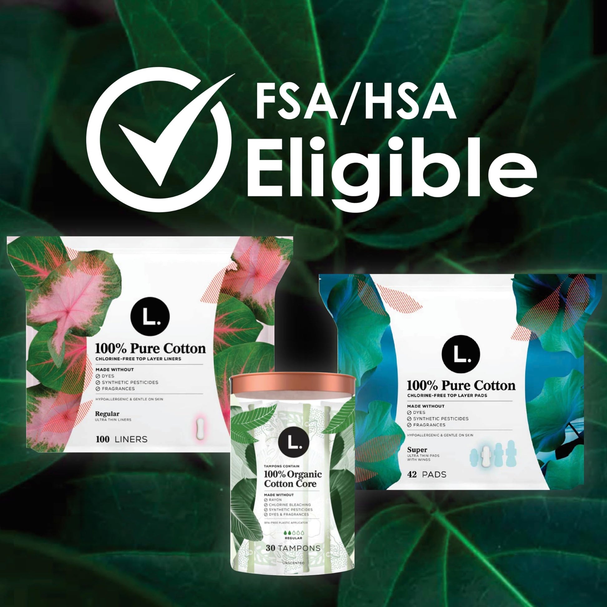 L. Organic Cotton Tampons - Regular 42 Count x 2 Packs (84 Count Total) (Packaging May Vary) - AB Mystery