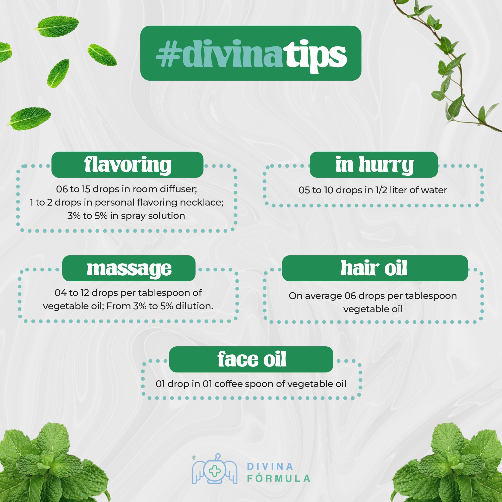 Divina Fórmula - 100% Pure Peppermint Essential Oil - Aromatherapy Oils, Essential Oils - Oil for Massage - AB Mystery