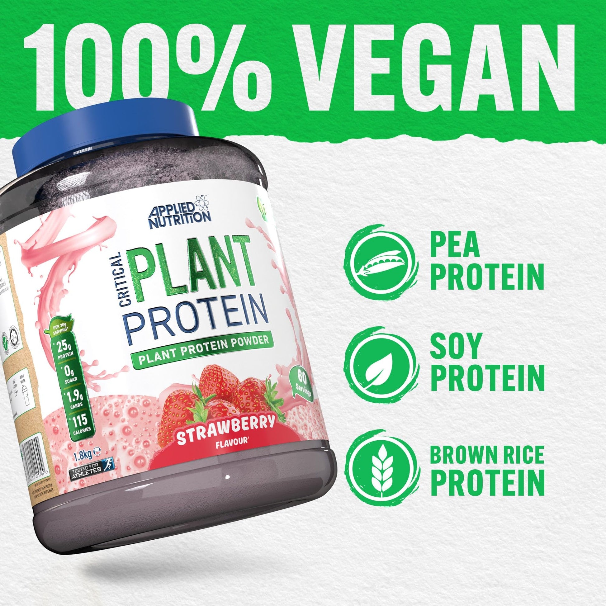 Applied Nutrition Plant Protein Powder – Critical Plant Vegan Protein Shake with SOYA Applied Nutrition
