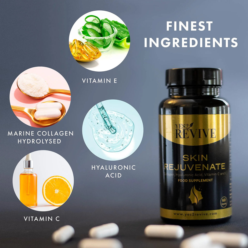 YES2 REVIVE Marine Collagen Capsules - Enhanced with Hyaluronic Acid Vitamin C & E Skin Rejuvenate YES2 REVIVE